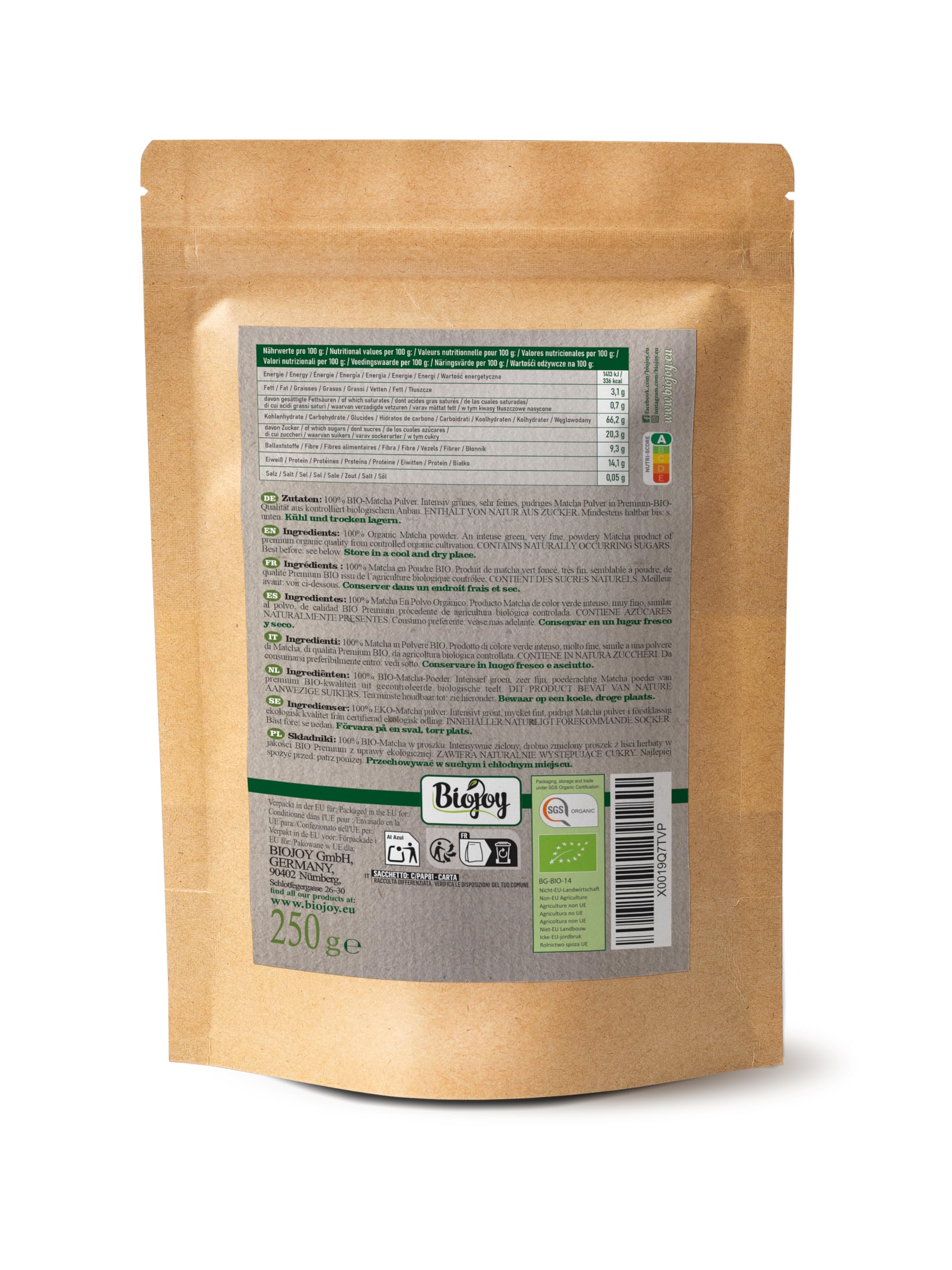 Biojoy Matcha in Polvere BIO (250 g), Per Tè e Latte (Camellia Sinensis)