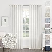 Vista 69 de Cortinas de lino blanco con pestaña trasera de 108 pulgadas de largo, 2 paneles para sala de estar, cortinas de estilo rústico bohemias, filtro