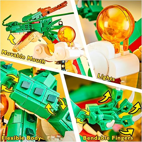 Miniatura 5 de JMBricklayer Juego de construcción de dragón para adultos 70134, modelo coleccionable de dinosaurio iluminador para construir, modelo de bloques de