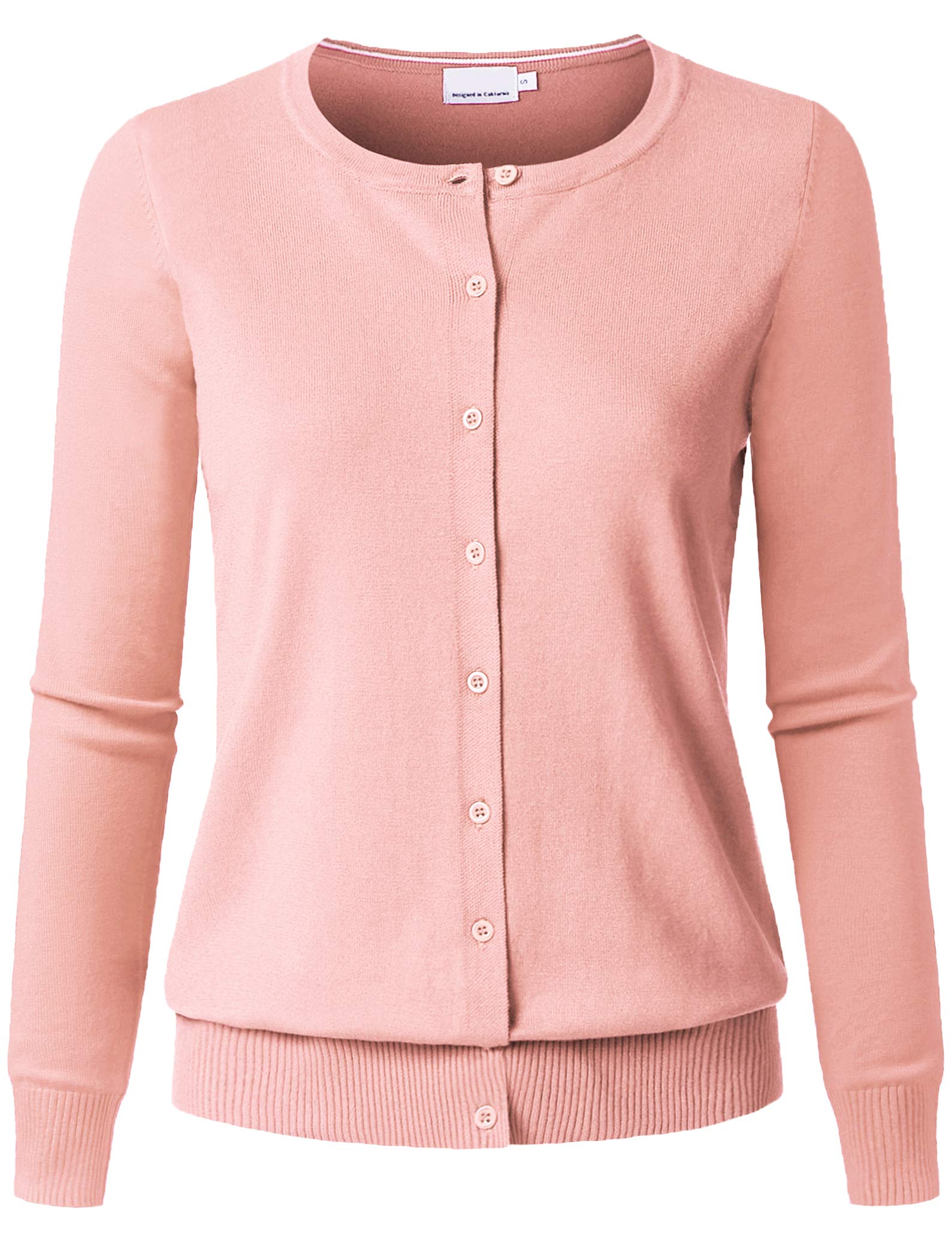 JSCENDWomen's Long Sleeve Button Down Crew Neck Soft Knit Cardigan Sweater