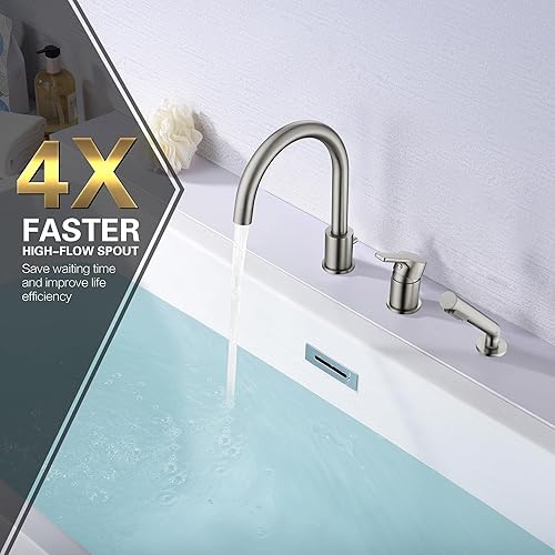 Miniatura 4 de SUMERAIN Grifo de bañera romana de níquel cepillado con rociador de ducha de mano