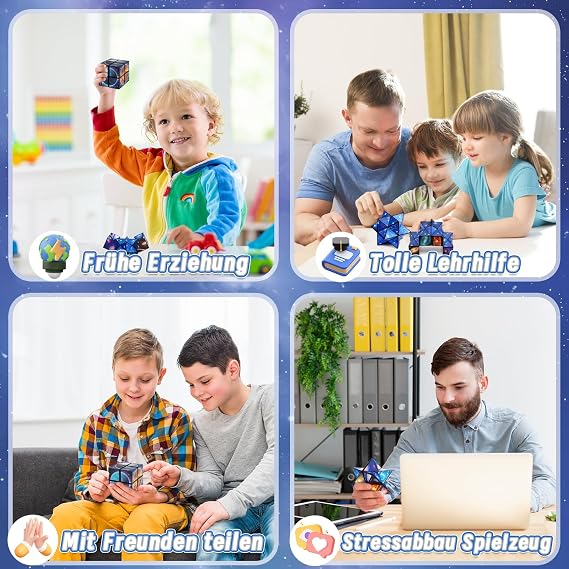 HhBdy 2 in 1 Star Sky Infinity Cube Set,Fidget Toys for Kids Magic Cube Stress Relief Toys Sensory Toys for Autism Teenagers Cool Presents for 8-12 Year Olds Boy-Educational Game Gifts