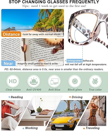 Miniatura 9 de MARE AZZURO Lentes de lectura bifocales de gran tamaño para mujer, con bloqueo de luz azul, 1.0 1.25 1.5 1.75 2.0 2.25 2.5 2.75 3.0 3.5