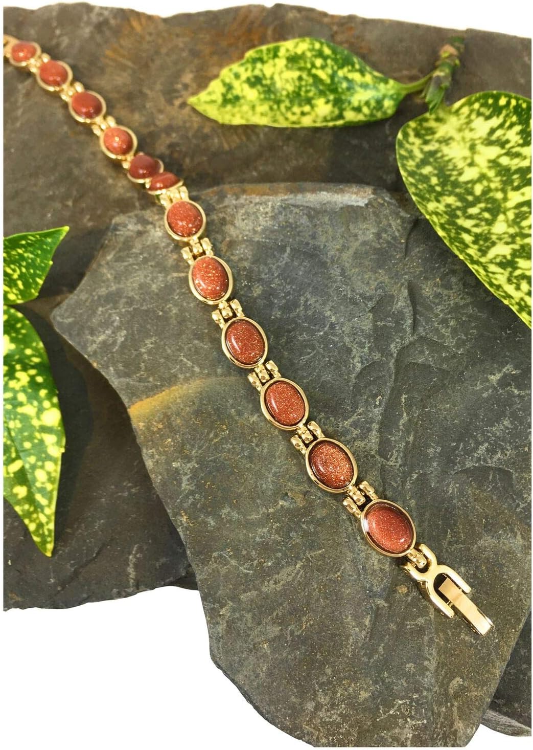 Helena Rose Ladies Magnetic Bracelet for Women, Natural Brown Goldstone Gems, Fits Wrists Up to 7.5" Fully Adjustable - Image 5