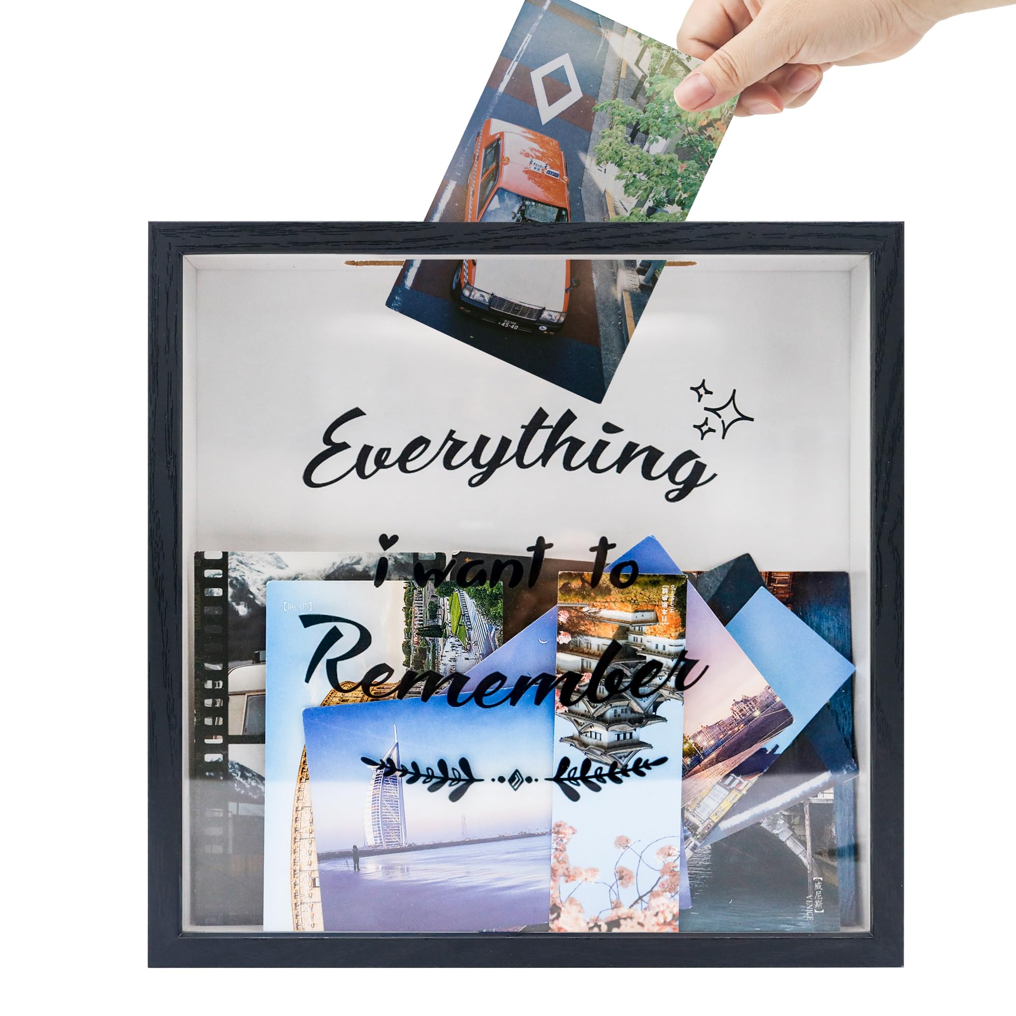 GraduationMall 11.5x11.5 Archive Box Frame,Travel Memory Box Shadow Box with Slot for Tickets Keepsake Box Black