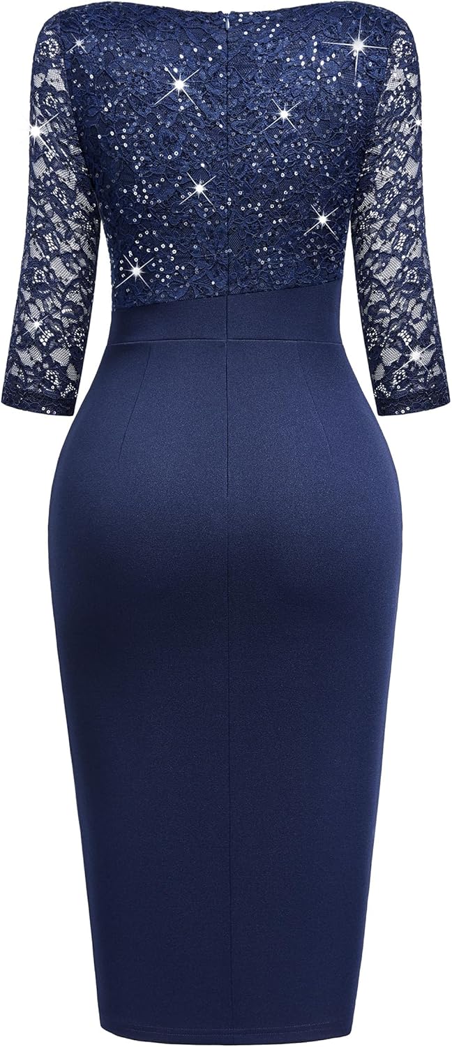 Miusol Women's Sexy V Neck Sequin Ruffle Style Cocktail Party Dress - Image 4