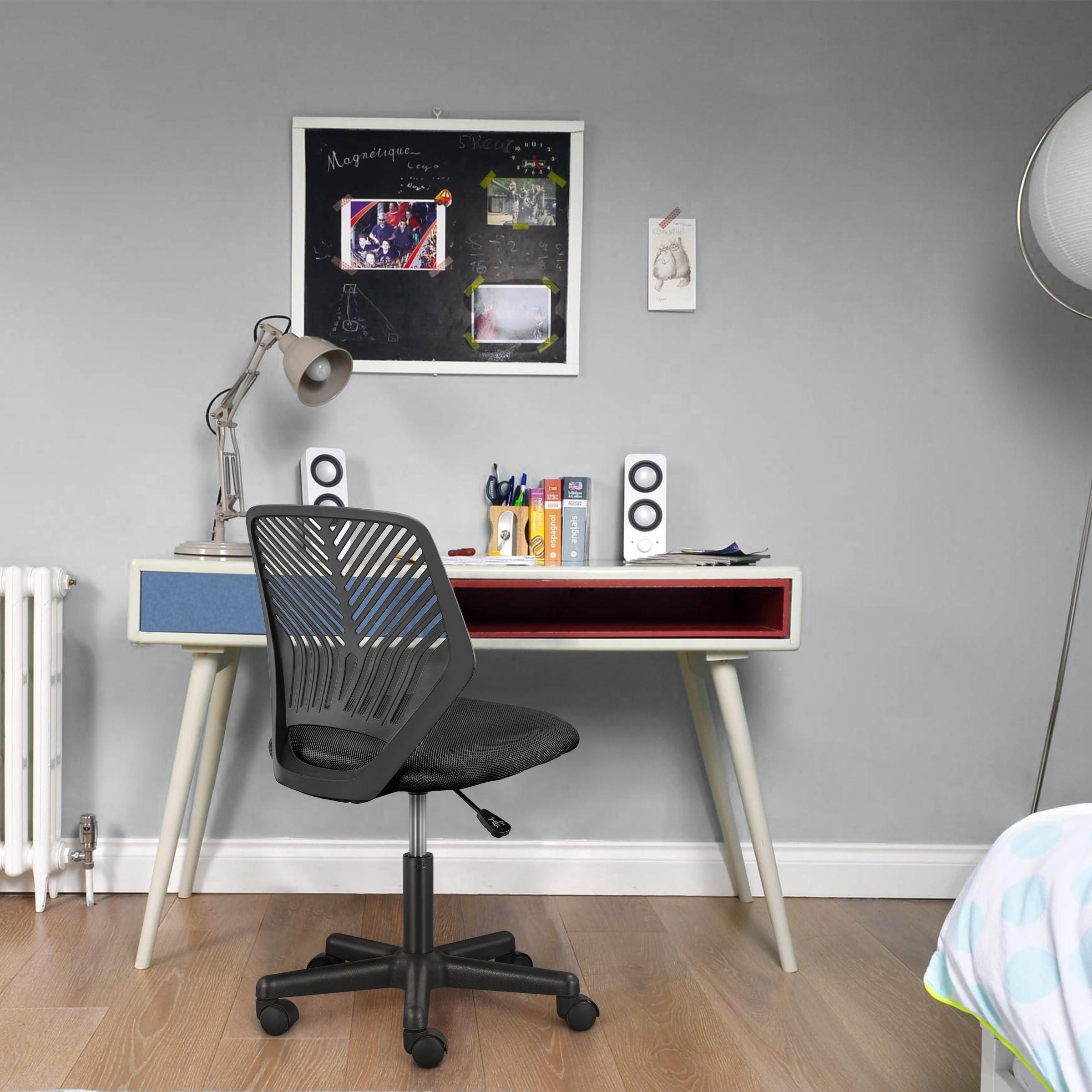 Yaheetech Silla Escritorio de Oficina Ergonómica Silla Giratoria Altura Ajustable sin Reposabrazos Asiento Malla Negro