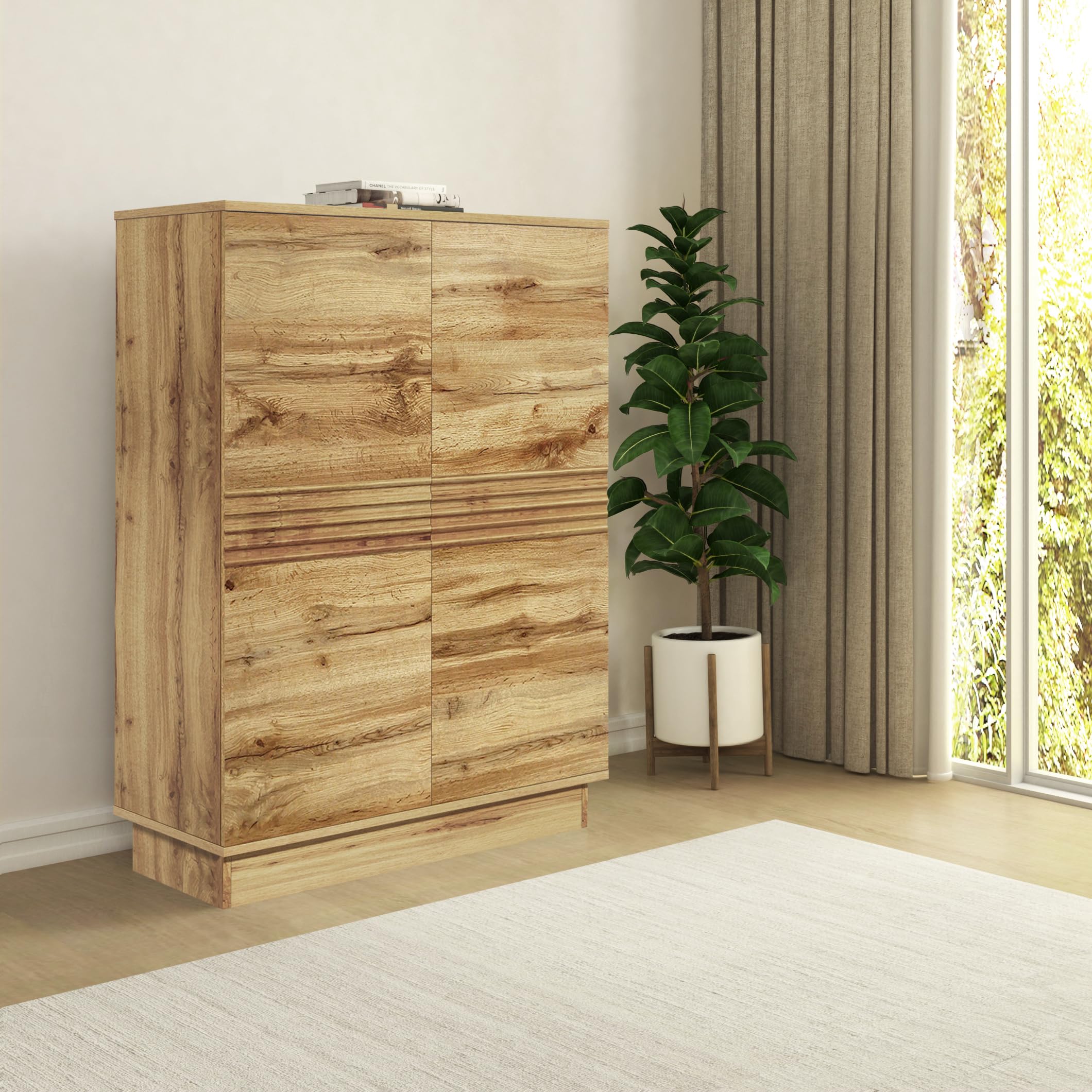 Dorel Home Toro Highboard with 2 doors in Wotan Oak, 120 x 90 x 38cm (H x W x D)