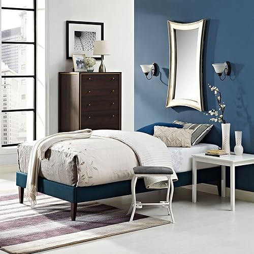 Miniatura 14 de Modway Sharon - Marco de cama de tela individual con patas cónicas cuadradas, color gris Gris,Celeste,Vinilo