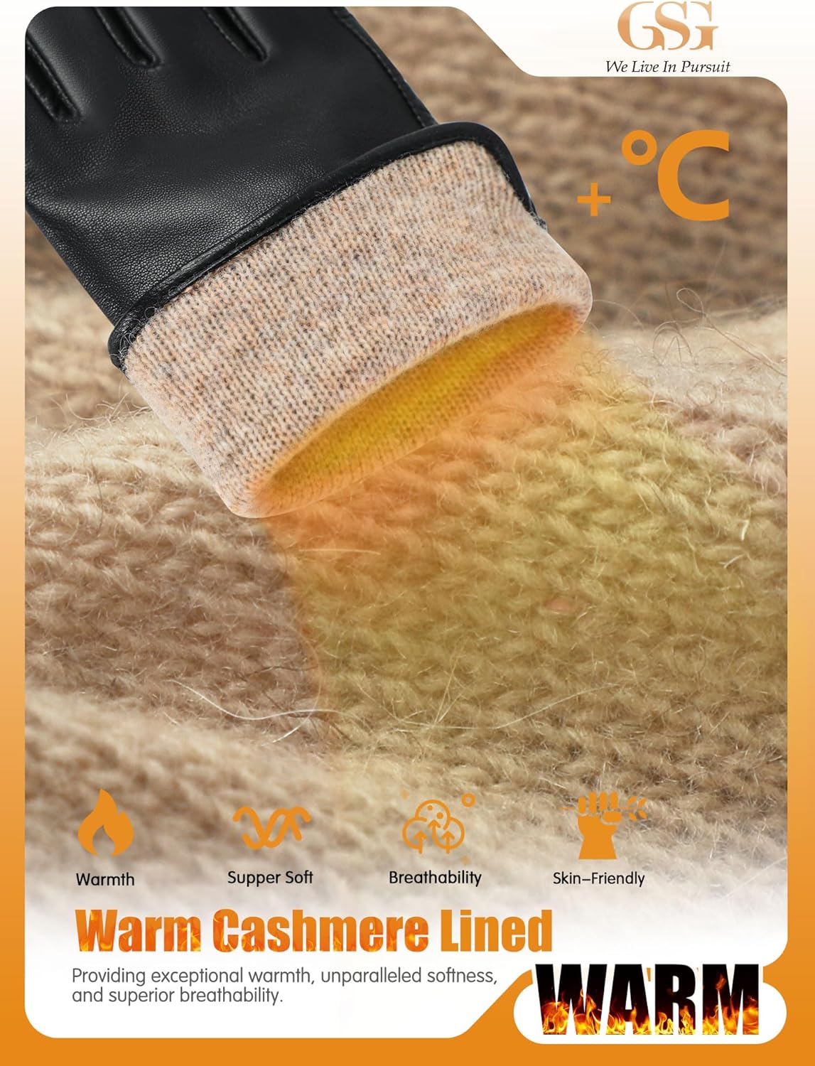 GSG Chrome-free Leather Gloves for Women Warm Cashmere/Fleece Lined Touch screen Nappa Lambskin Driving Gloves - Image 5