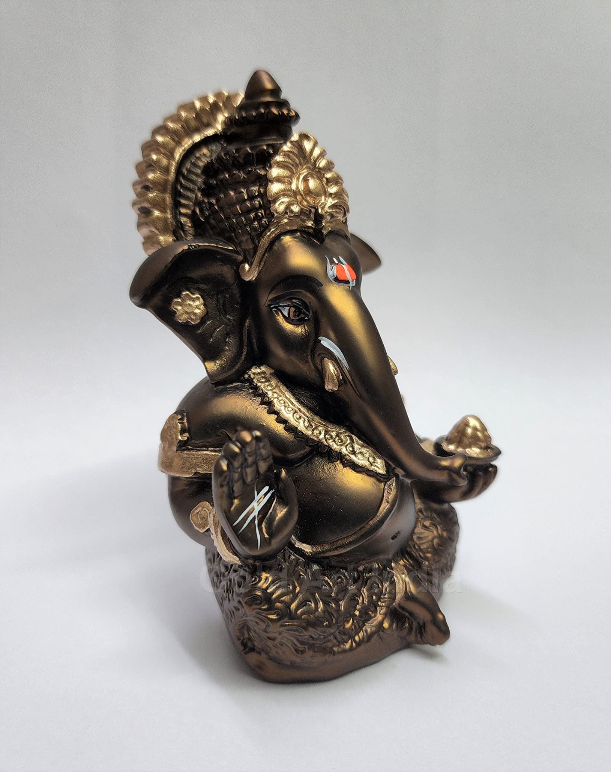 Gold Art India Handcrafted French Brown Mukut Ganesha Idol (3.5") - Perfect for Car Dashboard, Home or Office Decor and Gifting, Idol 4