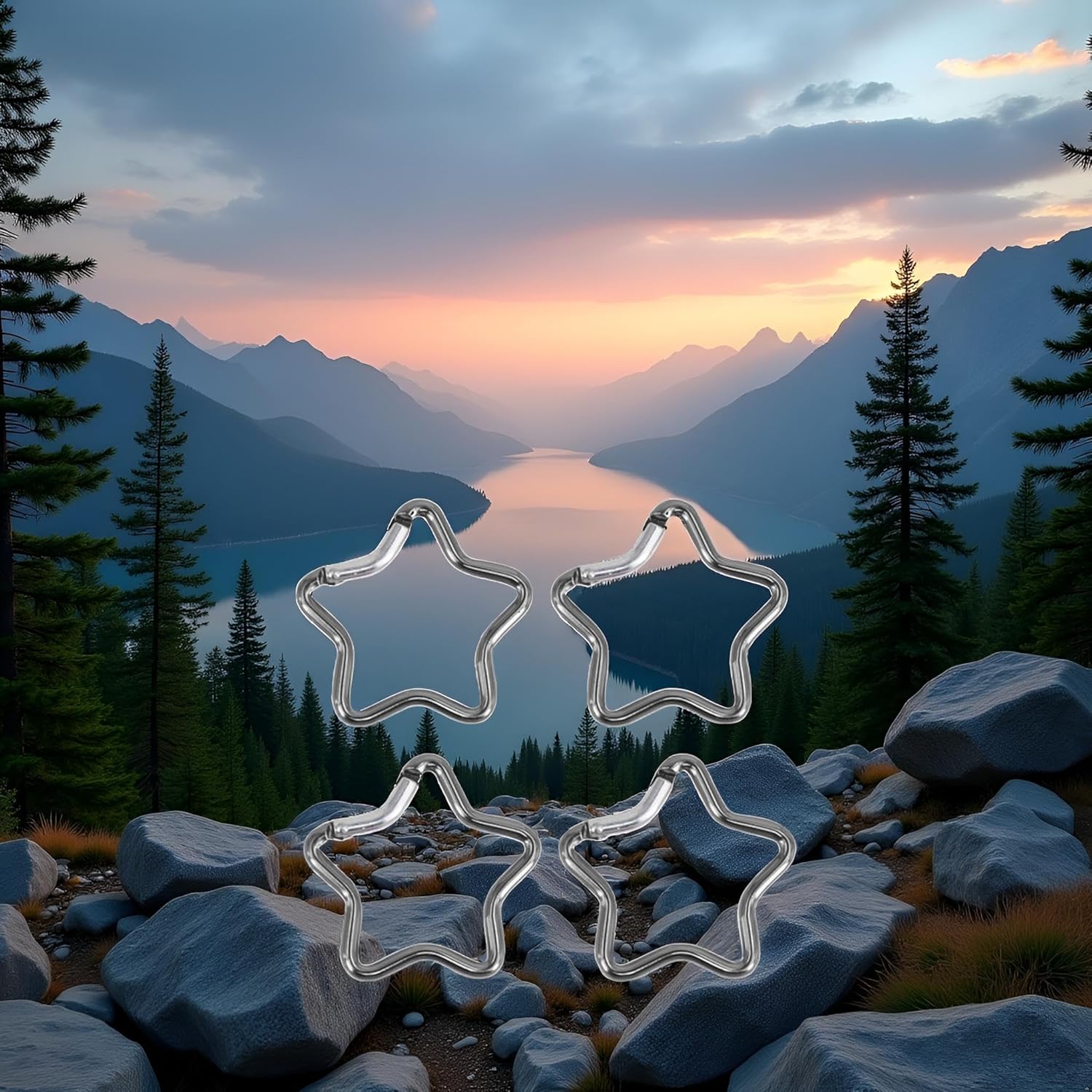 4Pcs Silver Carabiner Clip Star Shaped Climbing Buckle Aluminum Alloy Heavy Duty Keyring Hook for Camping Fishing Hiking Traveling Spring Loaded Carabiner Accessory and Keychain Carabiners Accessories - Image 3