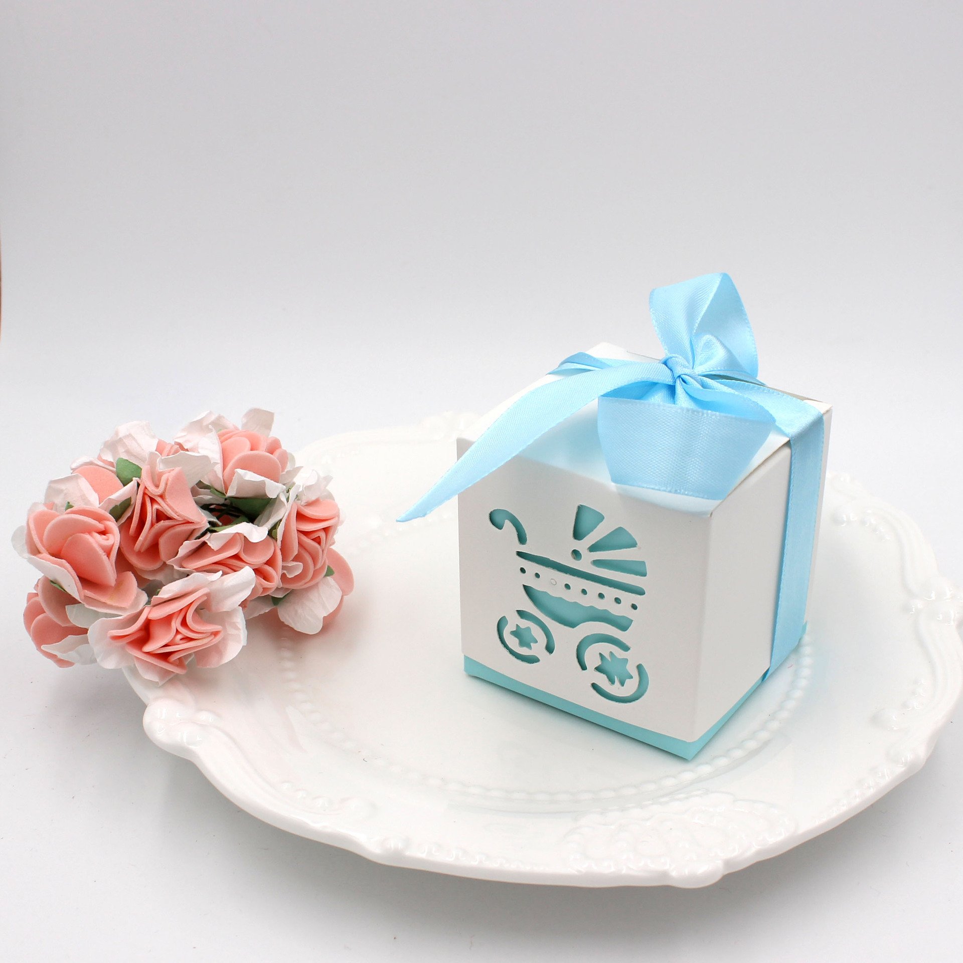 Lance Home® 50 Scatole Cubo Portaconfetti Carta Con Nastro, Rosa, 6x6x6 Cm, Per Bomboniere Battesimo, Compleanno, Matrimonio