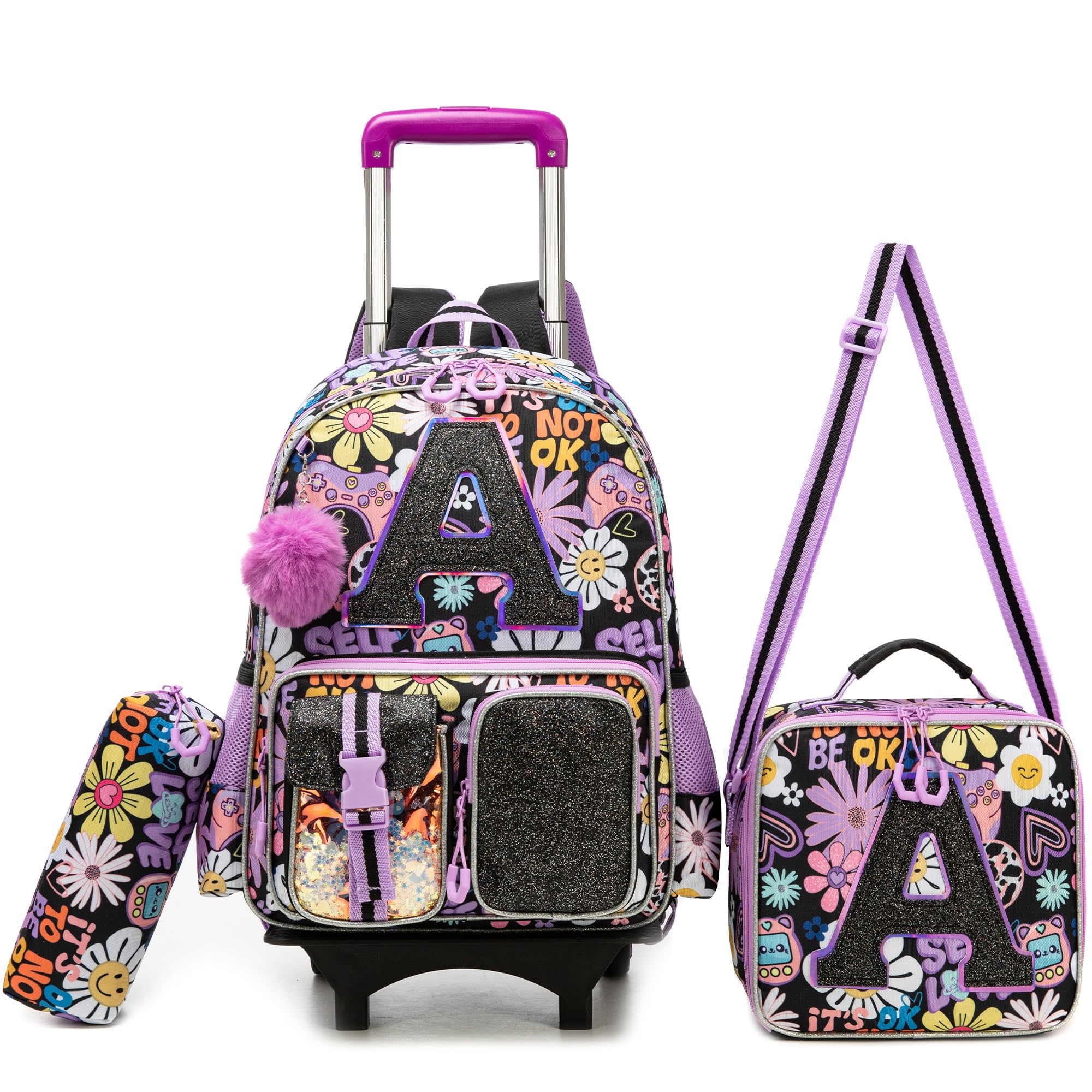 HTgroce Cartable à Roulettes Fille Primaire (CP CE1 CE2 CM1) – Sac à Dos Scolaire Trolley avec Roues– Cartable École Ergonomique pour Rentrée Scolaire