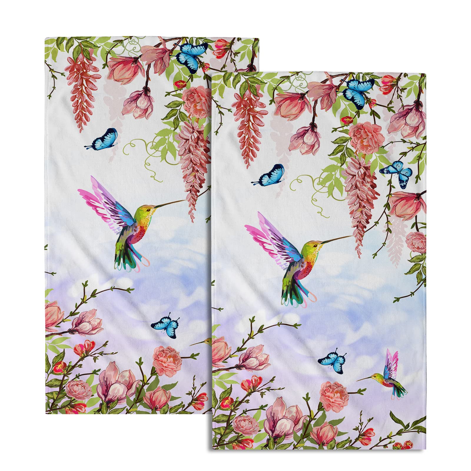 Giwawa Pink Floral Hand Towels Set of 2 Hummingbird Butterfly Soft Absorbent Guest Bath Towel Kitchen Dish Towel Spa Home Bathroom Decorations