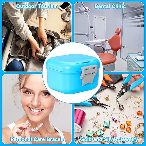 Miniatura 7 de Taza de baño de dentadura a prueba de fugas, estuche de viaje para remojar dentaduras postizas y retenedores, estuche limpiador de retenedores,