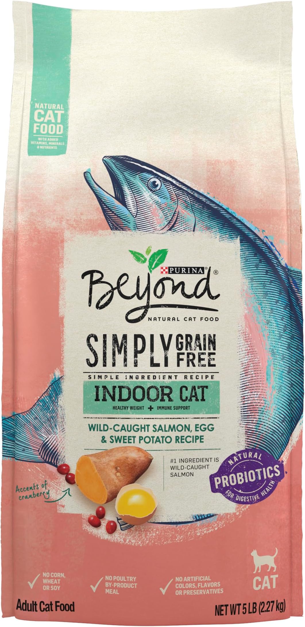 Grain Free, Natural Dry Cat Food, Simply Indoor Salmon, Egg & Sweet Potato Recipe - 5 lb. Bag