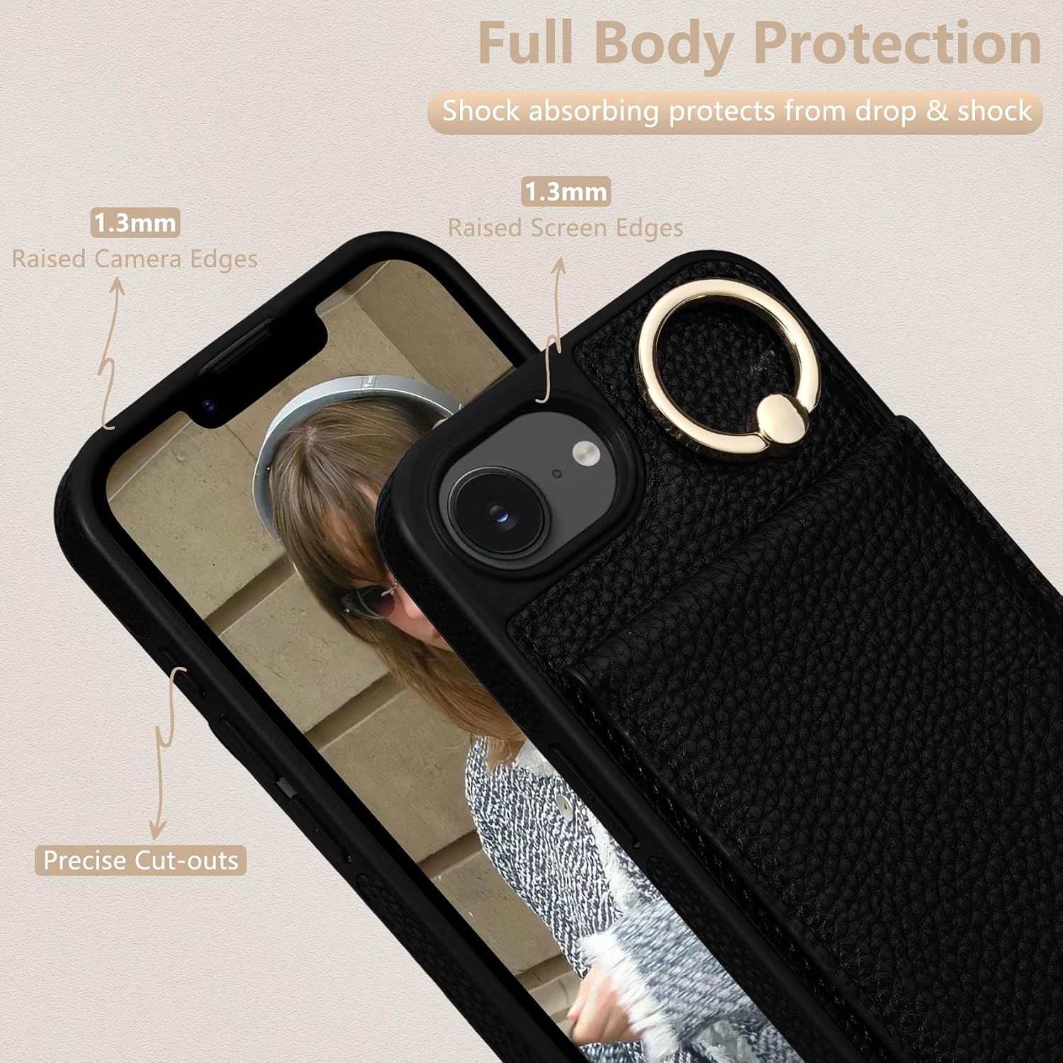 Case for iPhone 17e 2026 6.1'', Detachable Crossbody Case Wallet with RFID Blocking Card Holder, 360ｰRing Stand, Folio Leather Phone Cover Shoulder Lanyard Strap Lady for iPhone 16e, Black