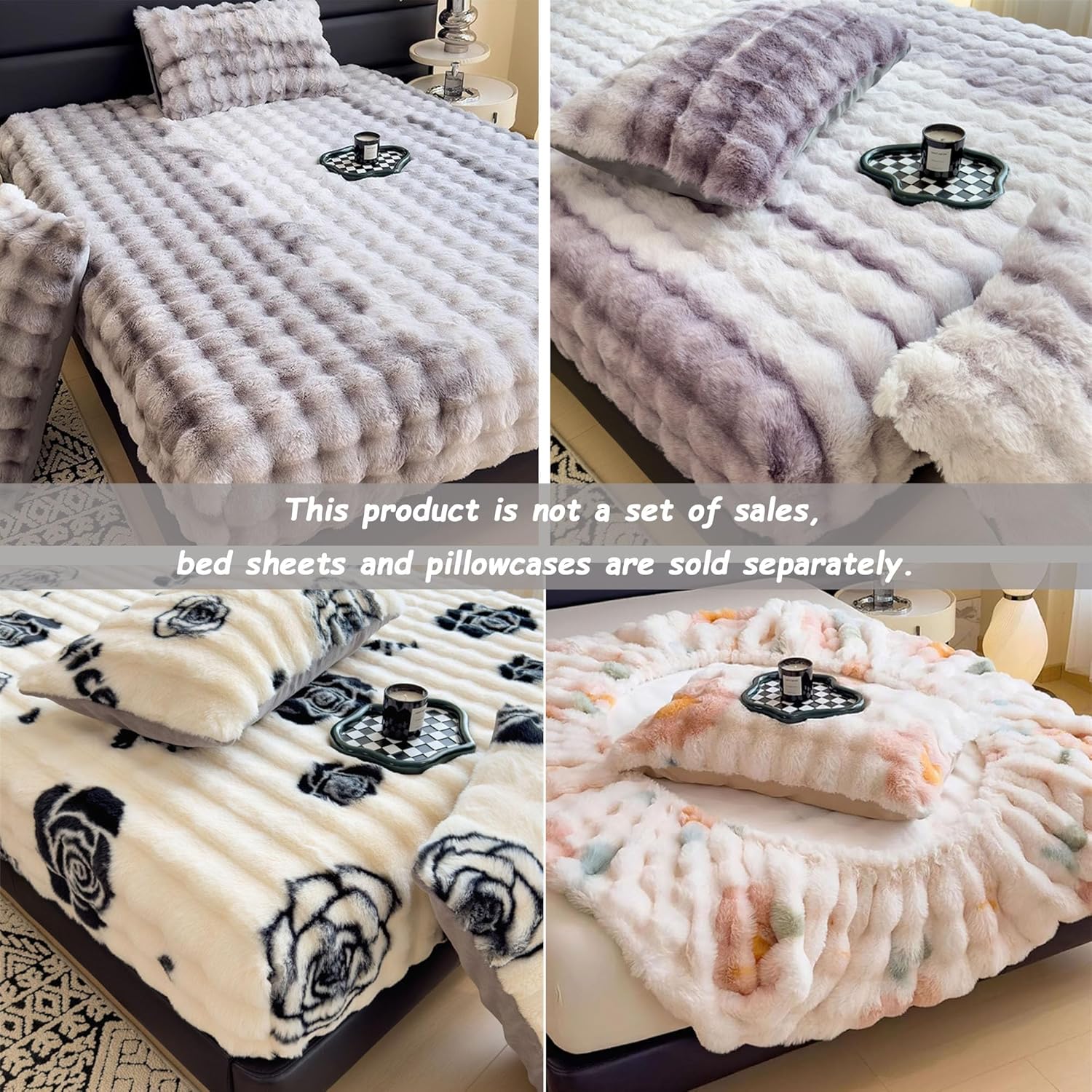 Milk Velvet Bedding Fitted Sheet Mattress Cover, Faux Rabbit Fur Fitted Sheets, Elastic Bed Sheet Fluffy Mattress Protector Bedspread (I,Queen: 59 * 79in/150 * 200cm)