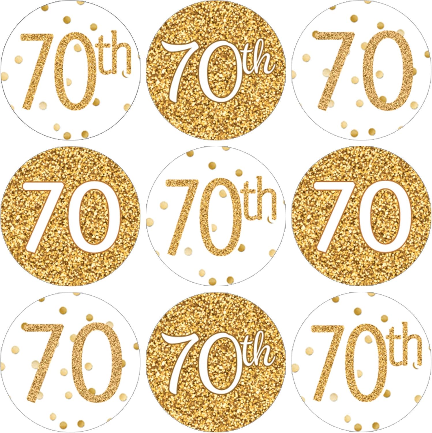 White and Gold 70th Birthday Party Favor Stickers - 180 Labels