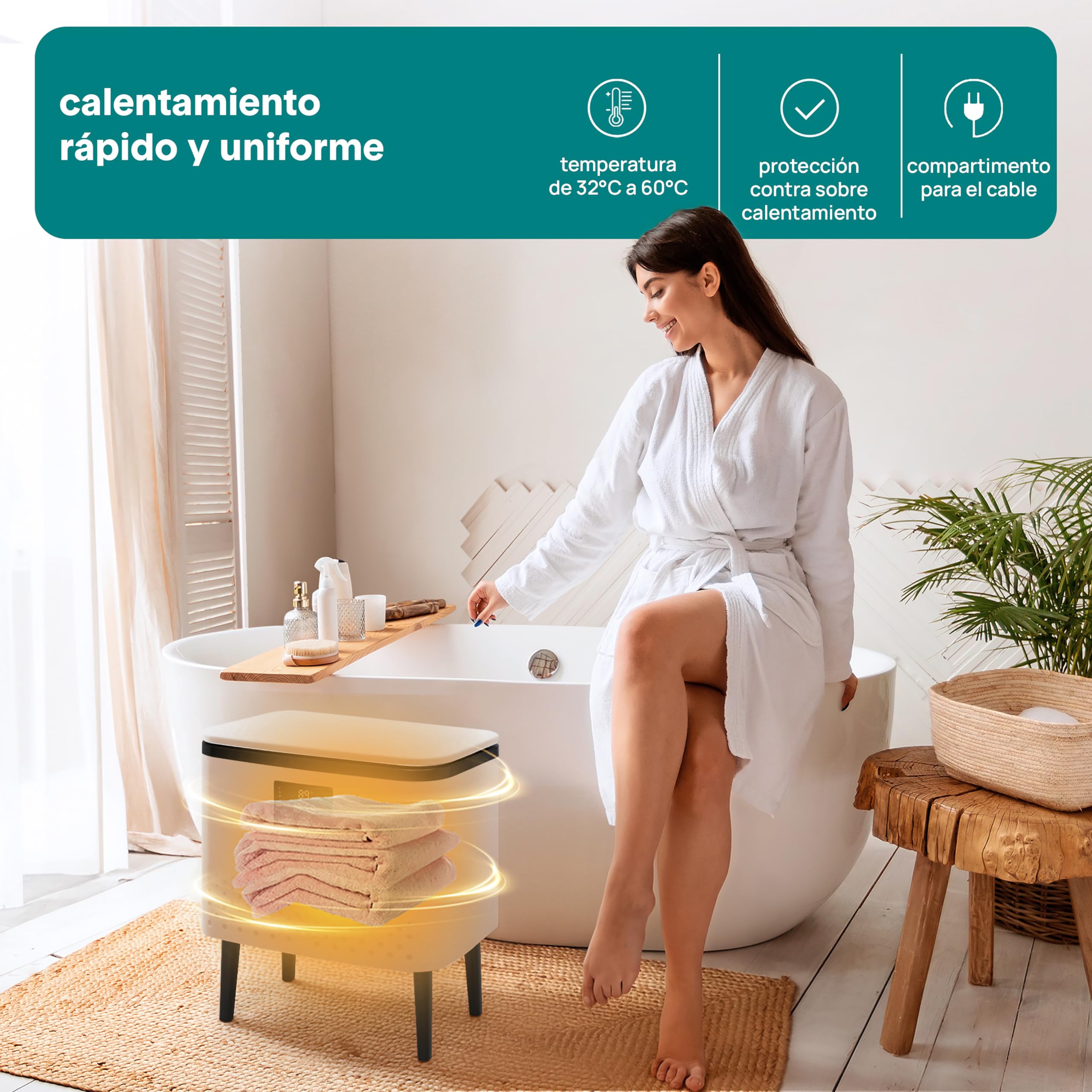 SereneLife Calentador de Toallas Rectangular, Gran Capacidad para Mantas y Paños, Control de un Solo Toque, Diseño Eficiente en Energia, Apagado Automatico, Capacidad de 20L
