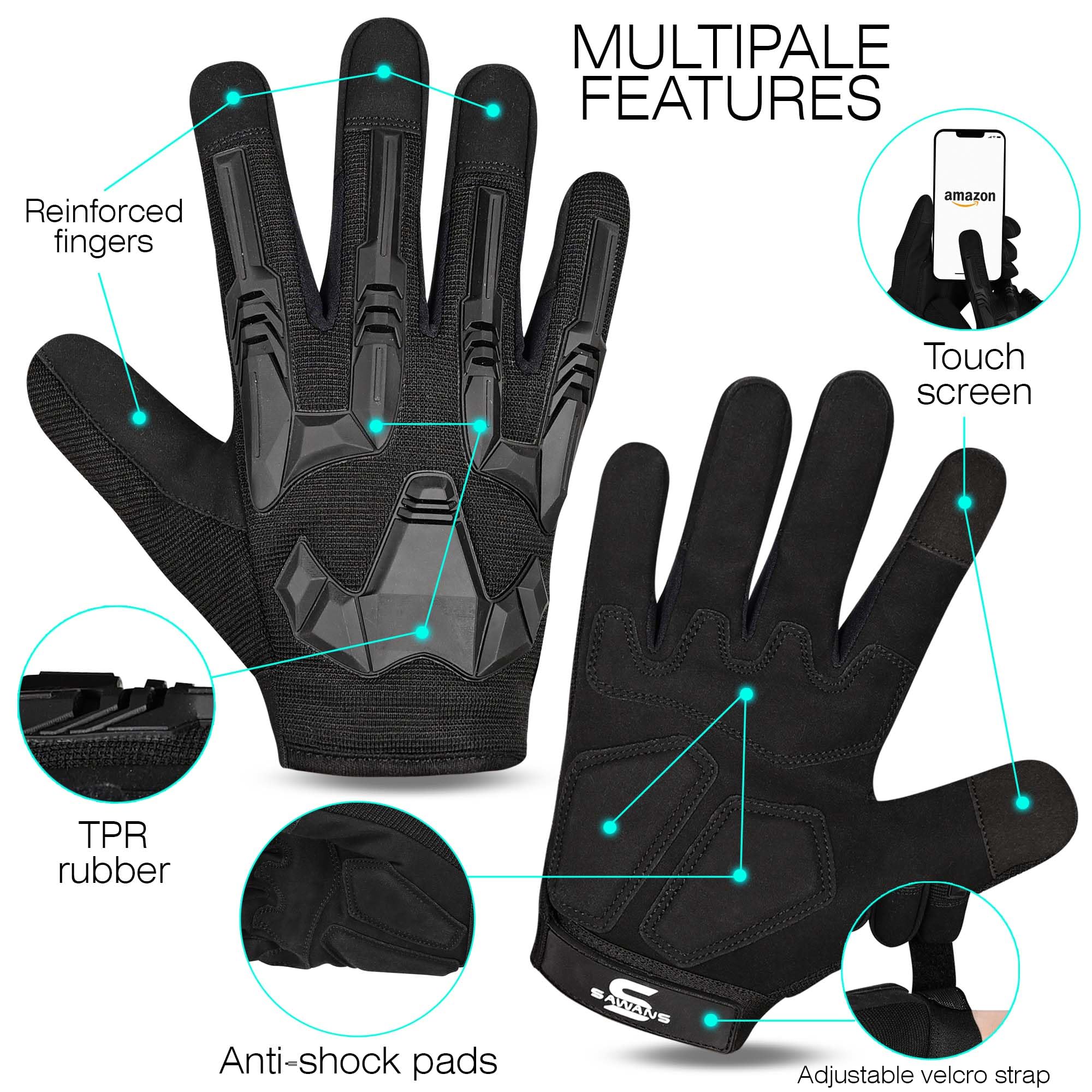 SAWANS Guanti a dita piene per moto, touch screen, equitazione, ciclismo, ciclismo, caccia, escursionismo, lavoro, arrampicata, campeggio, guida