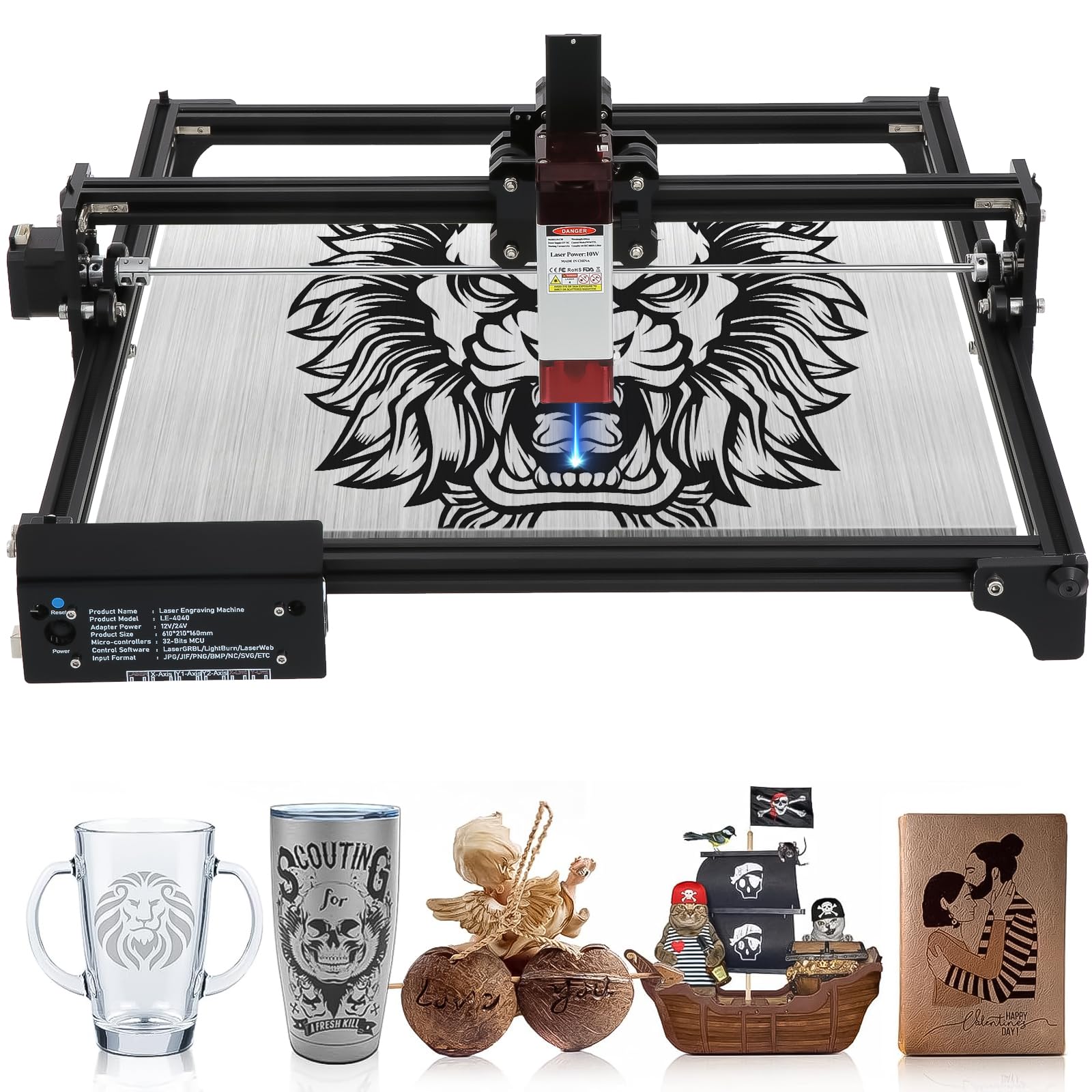 Laser Graviermaschine, 10W Laser-Ausgangsleistung Lasergravur Maschine, Komprimierter Punkt mit festem Fokus, Graviermaschine für DIY, Holz, Papier, Blatt, Acryl, Leder usw