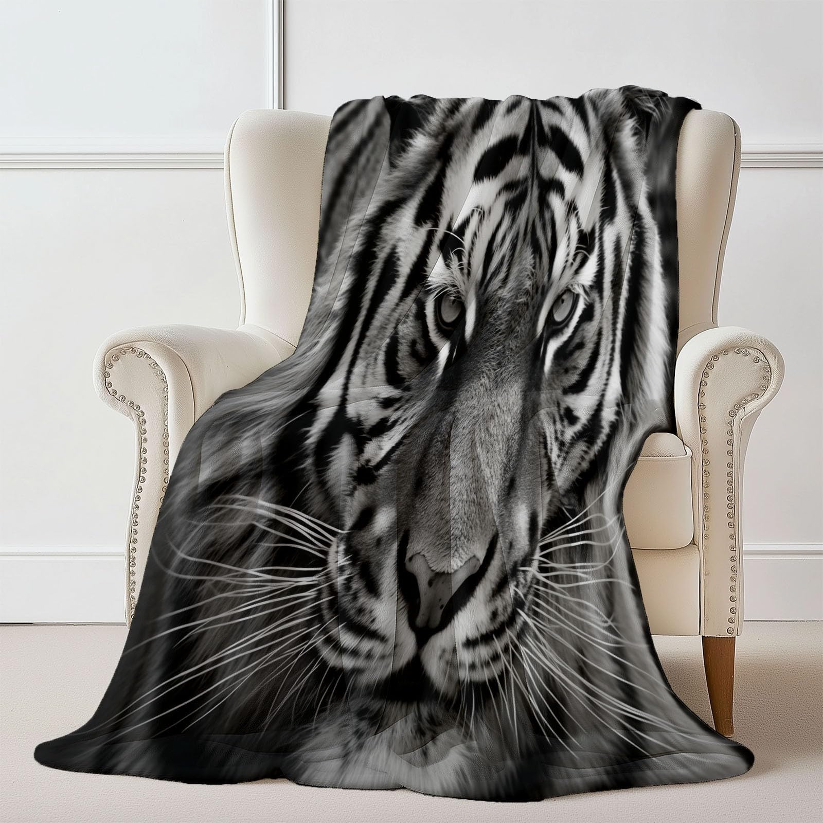 Koc polarowy 200 x 220 cm tygrys zwierzę, czarny flanelowy koc polarowy dla 2 osób, z nadrukiem, miękki i ciepły na sofę