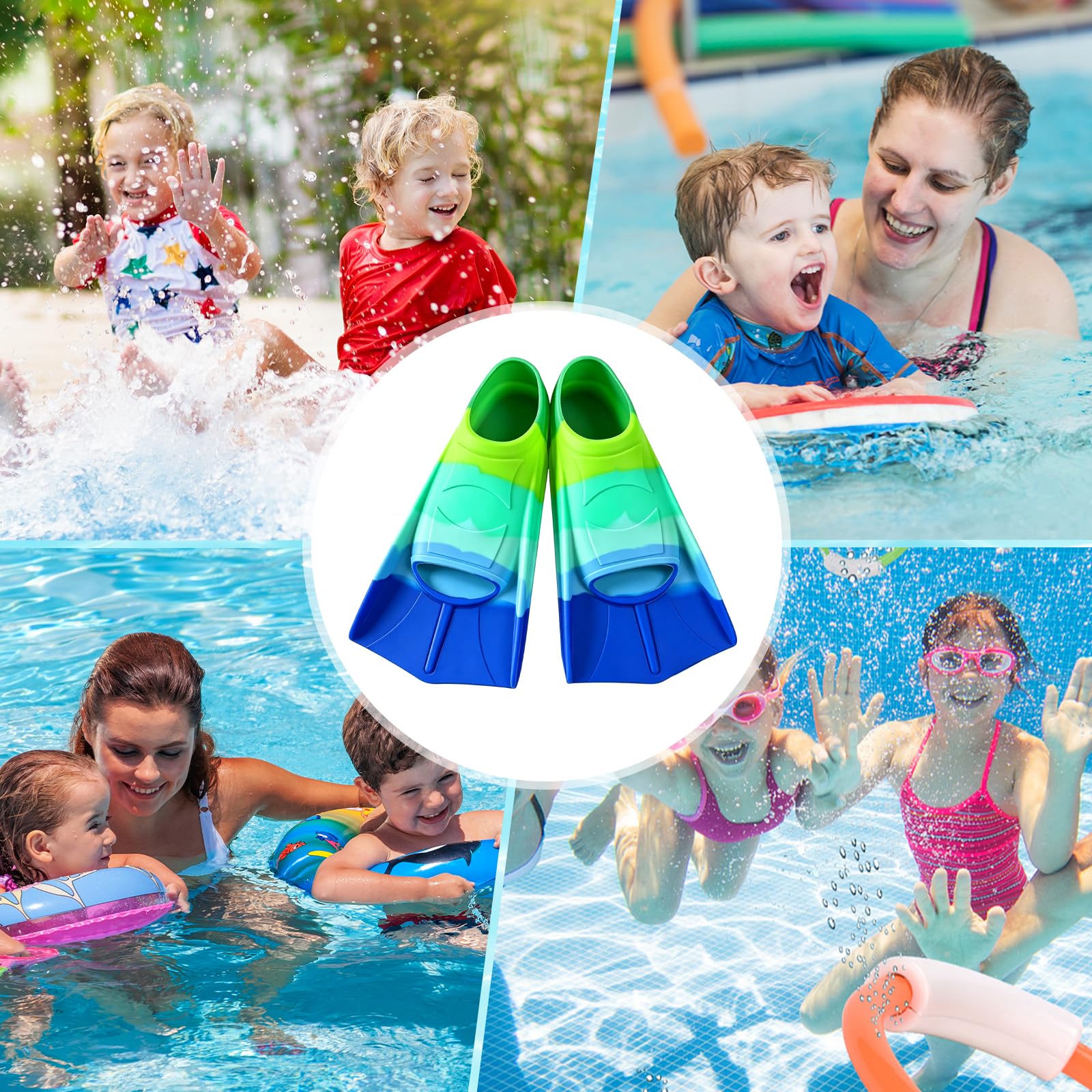 Aletas de natación para niños, 100% silicona, aletas cortas, aletas cortas para niños, aletas cortas para entrenamiento de natación, entrenamiento en aguas abiertas, esnórquel, buceo para