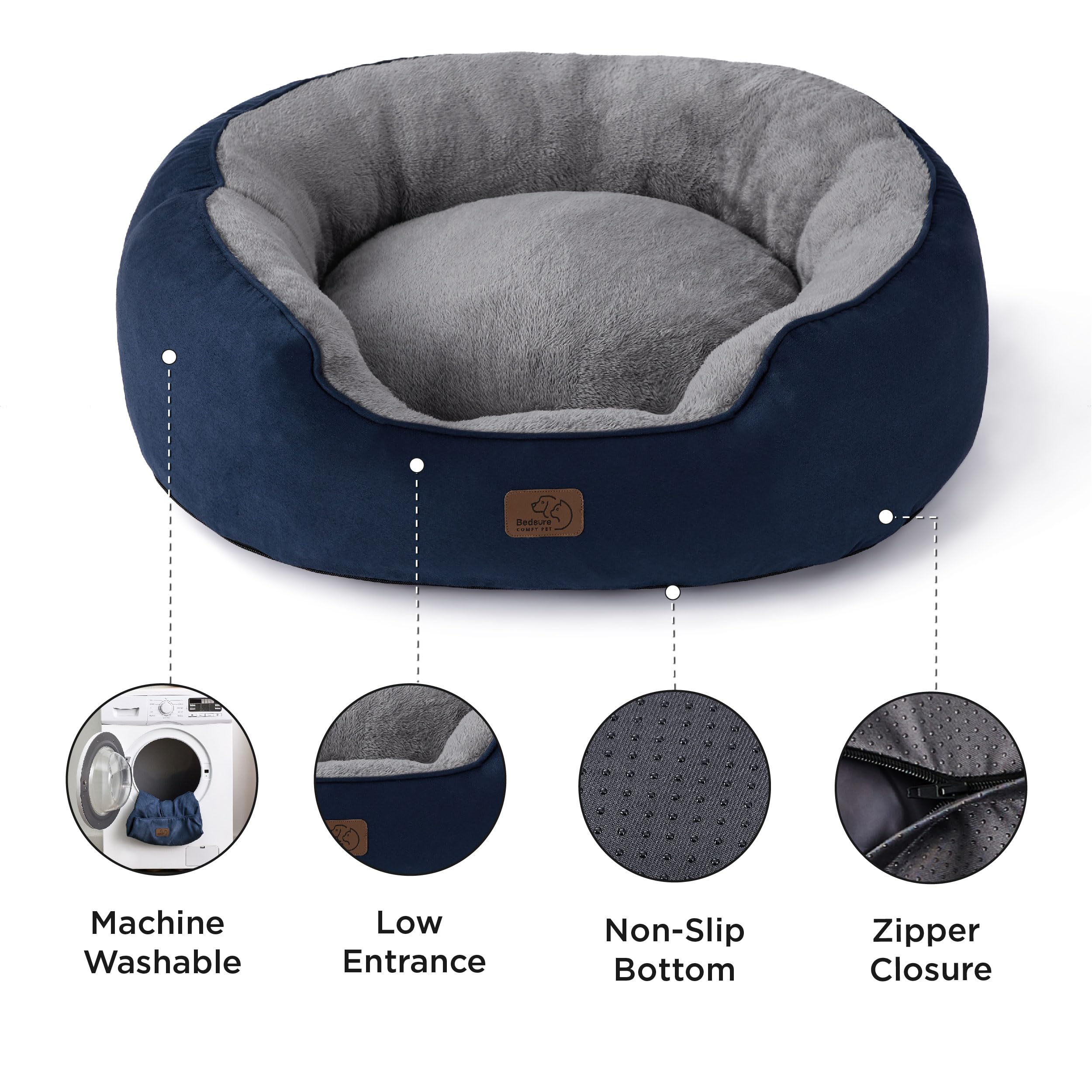 BEDSURE Katzenbett waschbar Katzen Bettchen - 76x61x20cm Katzen Bett mit Zweiseitig Innenkissen Katzenschlafplatz für oder kleine Hunde, Navyblau