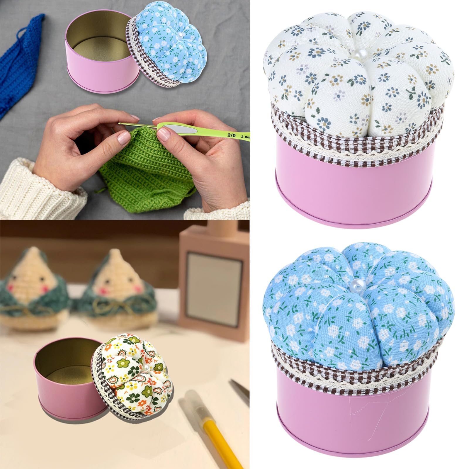 Flower Pin Cushion with Storage Container Quilting Pin Holder for Sewing Pin Thread Thimble Button and Sewing Accessory