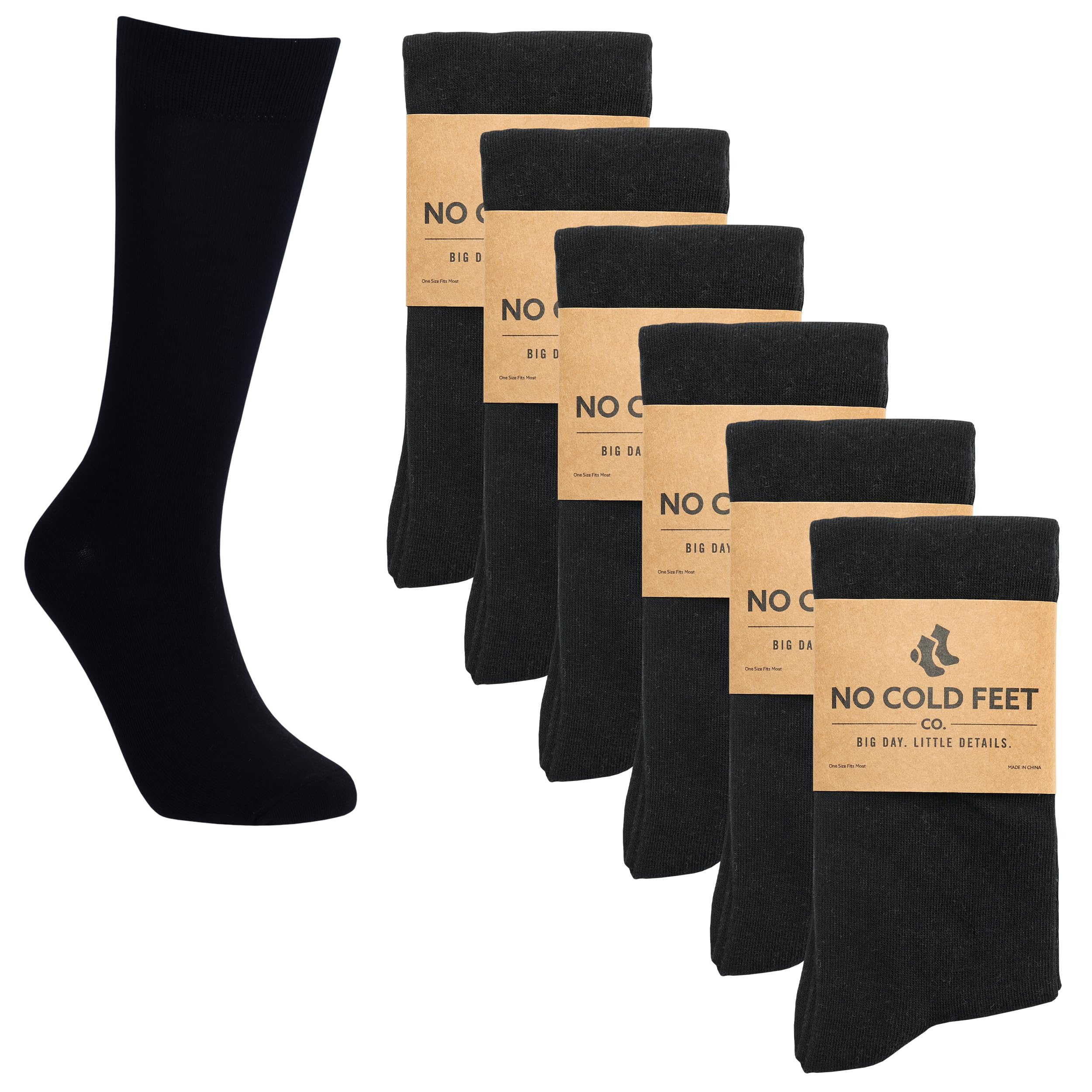 No Cold Feet - Divertidos calcetines negros coloridos para hombre, para vestir, casual, formal, padrinos de boda, paquete de 6, Negro Sólido / Paquete de 6, talla única