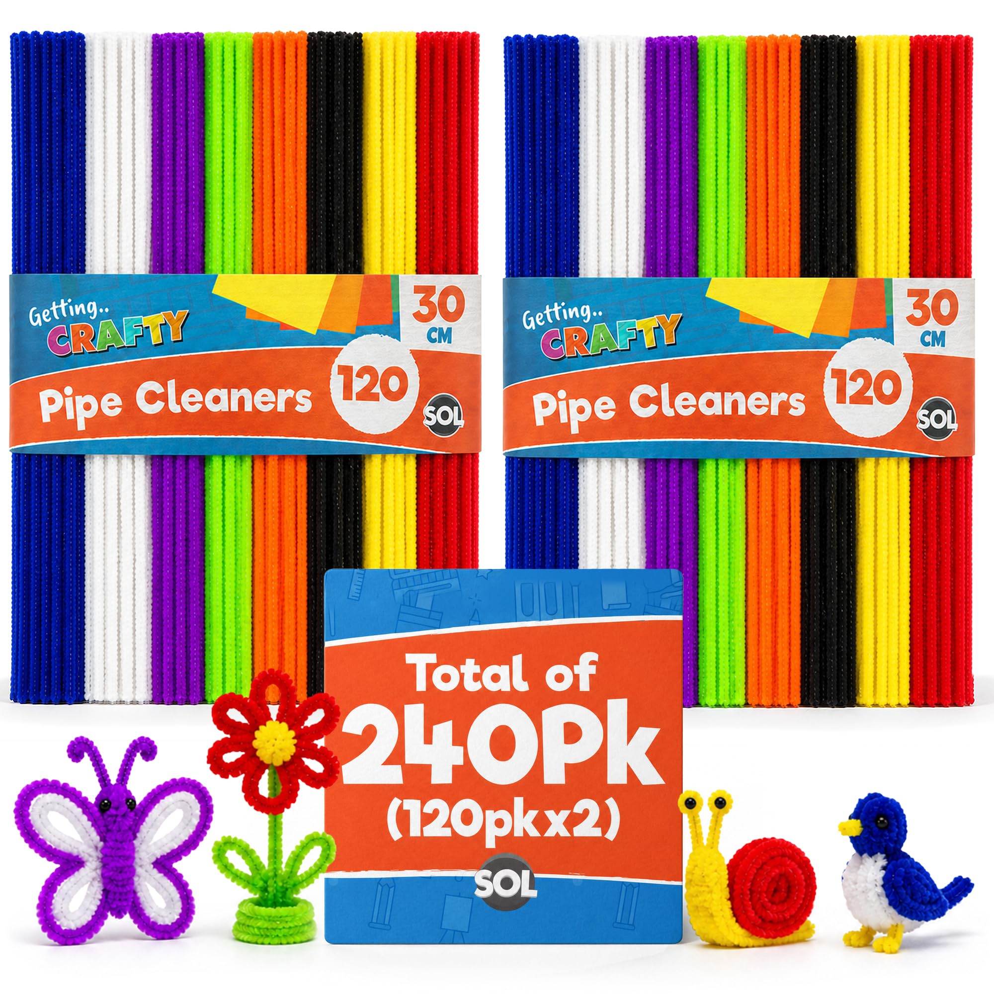 SOL 240 Pipe Cleaners for Craft Flowers - Multicolour 30cm Chenille Stems