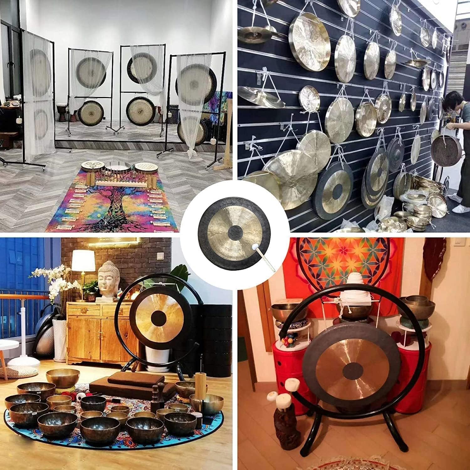 Gong cinese con supporto e battitore, 45 cm fatto a mano in bronzo, tono liscio, ottimo suono per orchestra sinfonica, perfetto per musica e meditazione