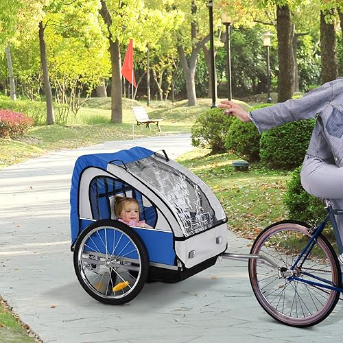 Miniatura 2 de Aosom Remolque de bicicleta infantil de 2 asientos para niños con un marco de acero fuerte, arneses de seguridad de 5 puntos y asiento cómodo