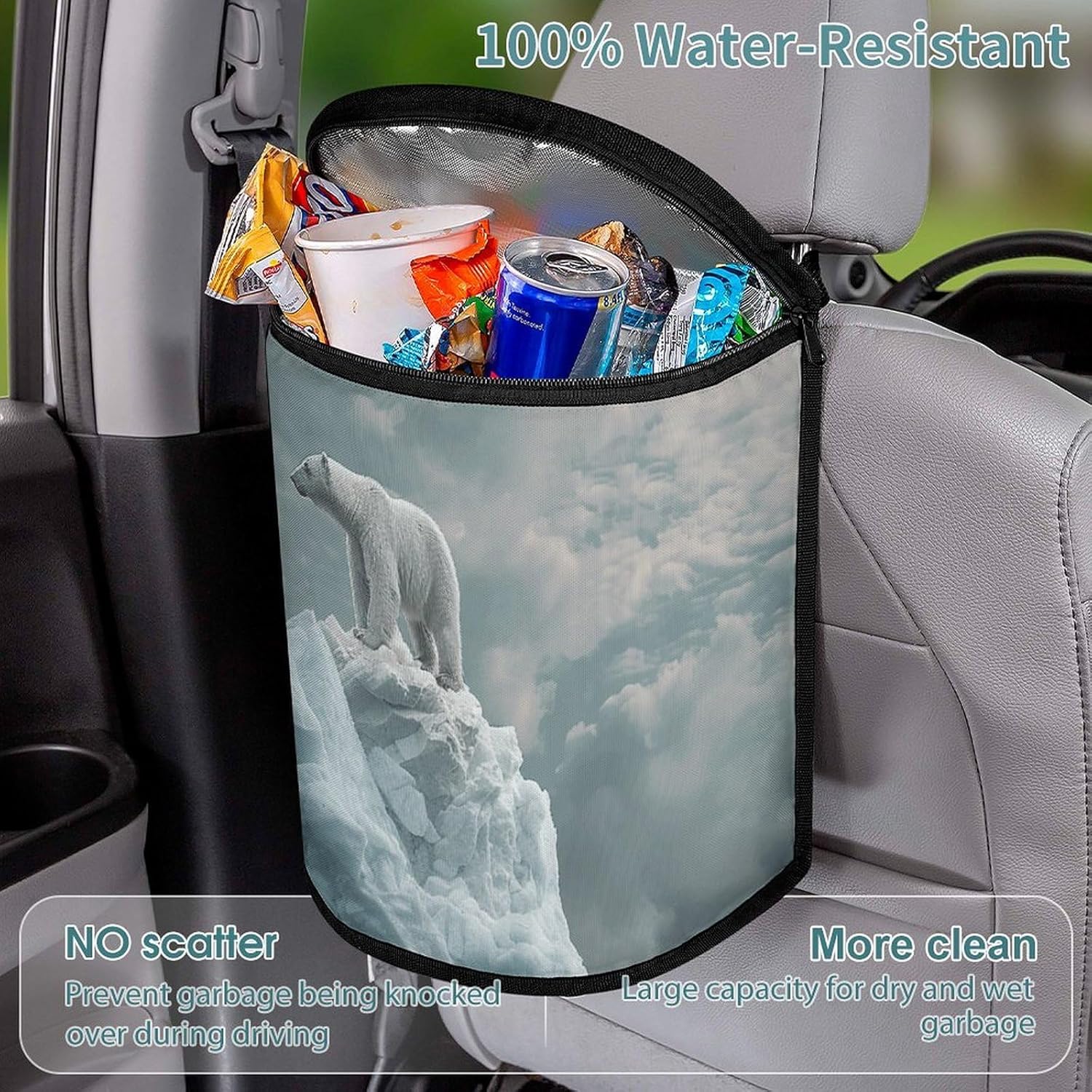 MUSM Leakproof Car Trash Can 2.5 Gallon, Durable Automotive Garbage Bag with Waterproof Liner, On Top of Iceberg Trash Bag for Car, Truck, RV & Bathroom