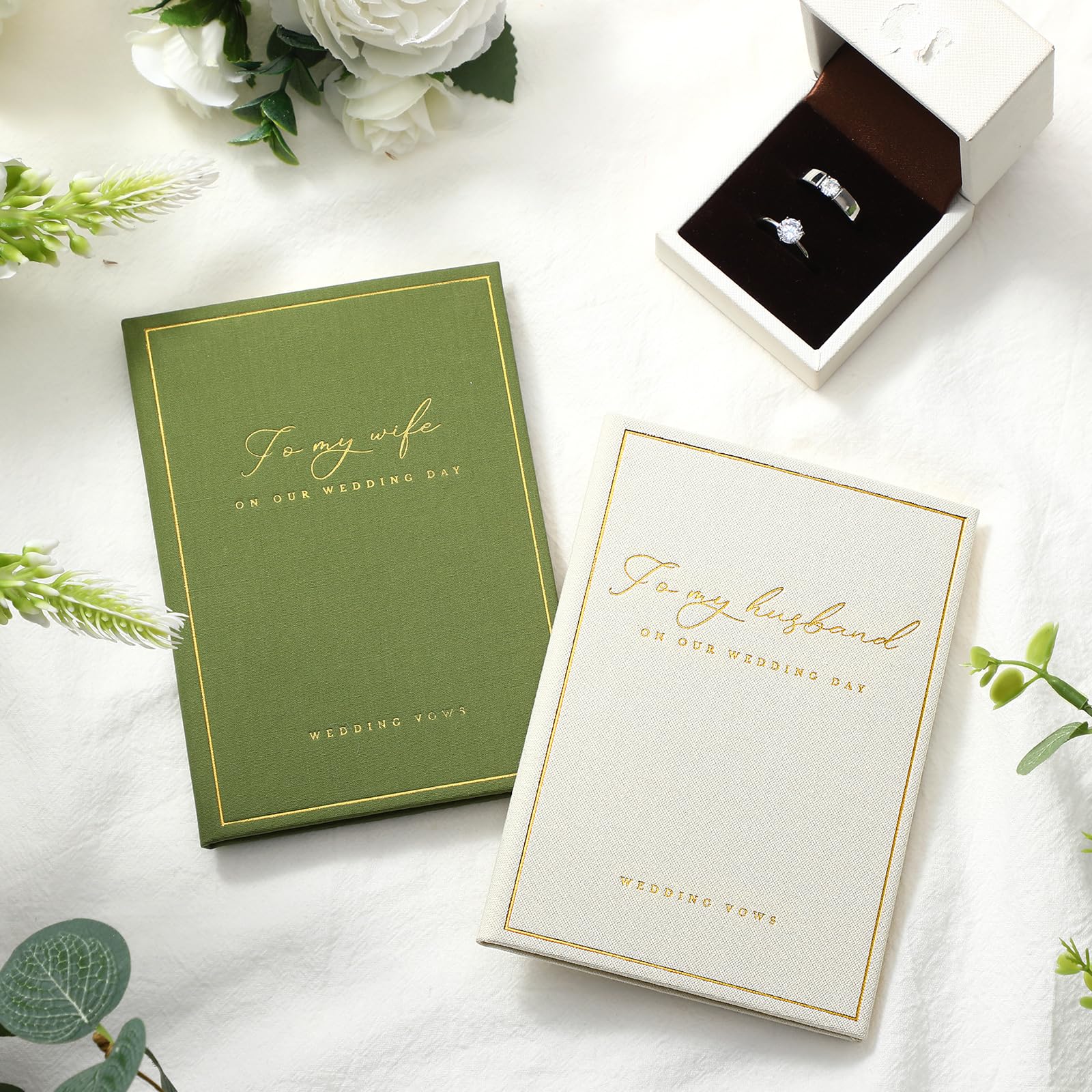 Engrowtic 2 Pcs Vow Books to Husband Wife Wedding Book with Gold Foil Lettering Lined Page Hard Cover Vow Book Engagement Gift for Groom Newly Engaged Couple Wedding Must Have(Dark Green-Light Green)