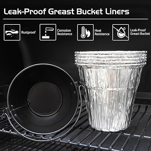 Miniatura 4 de Cubo de parrilla para grasa, cubo de grasa por goteo, 10 paquetes de revestimientos de papel de aluminio para Traeger 20 22 34 Series Pit Boss