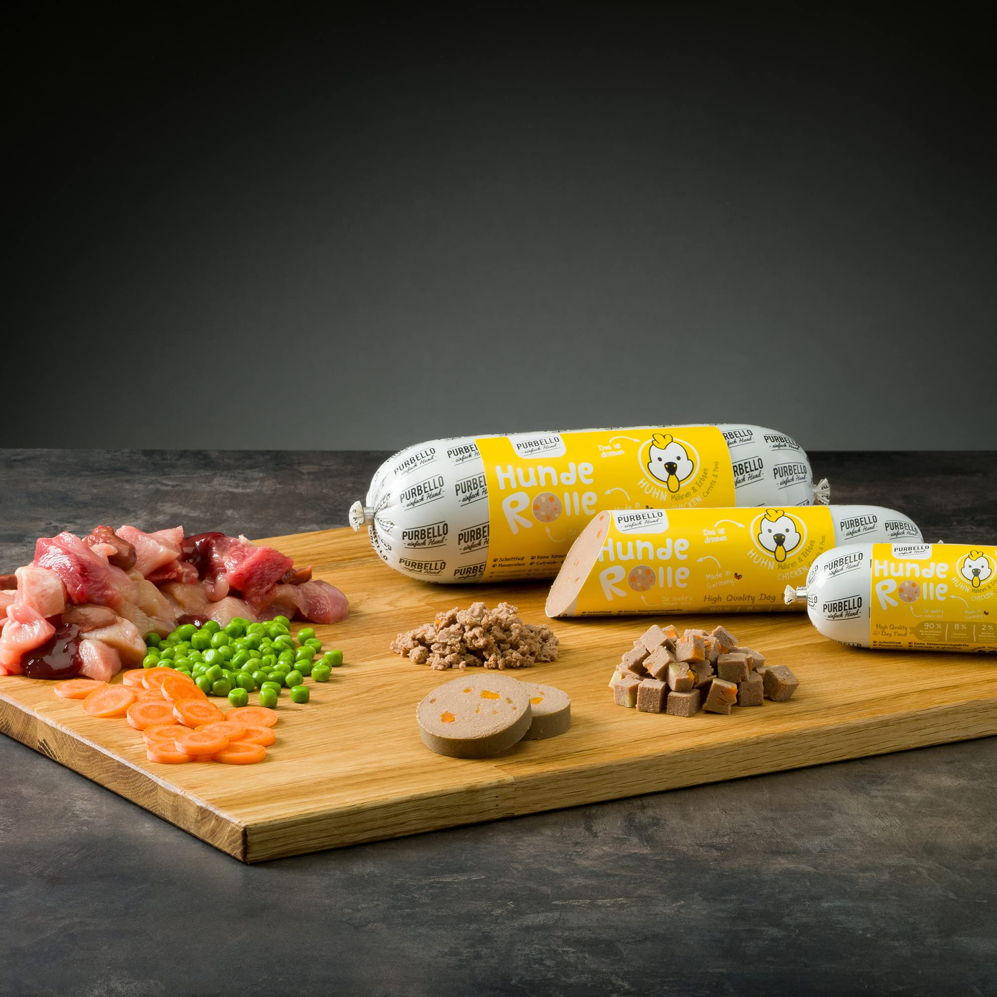 PURBELLO Lot de 3 Rouleaux de Nourriture Humide - 3 Poulet, 3 Canards, 2 Bœufs - Nourriture Monoprotéine pour Chien à Haute Teneur en Viande - Saucisse pour Chien Résistante aux Coupures