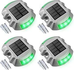 VOLISUN Solar Deck Driveway Dock Lights,Solar Pathway Lights,Green 4 Pack
