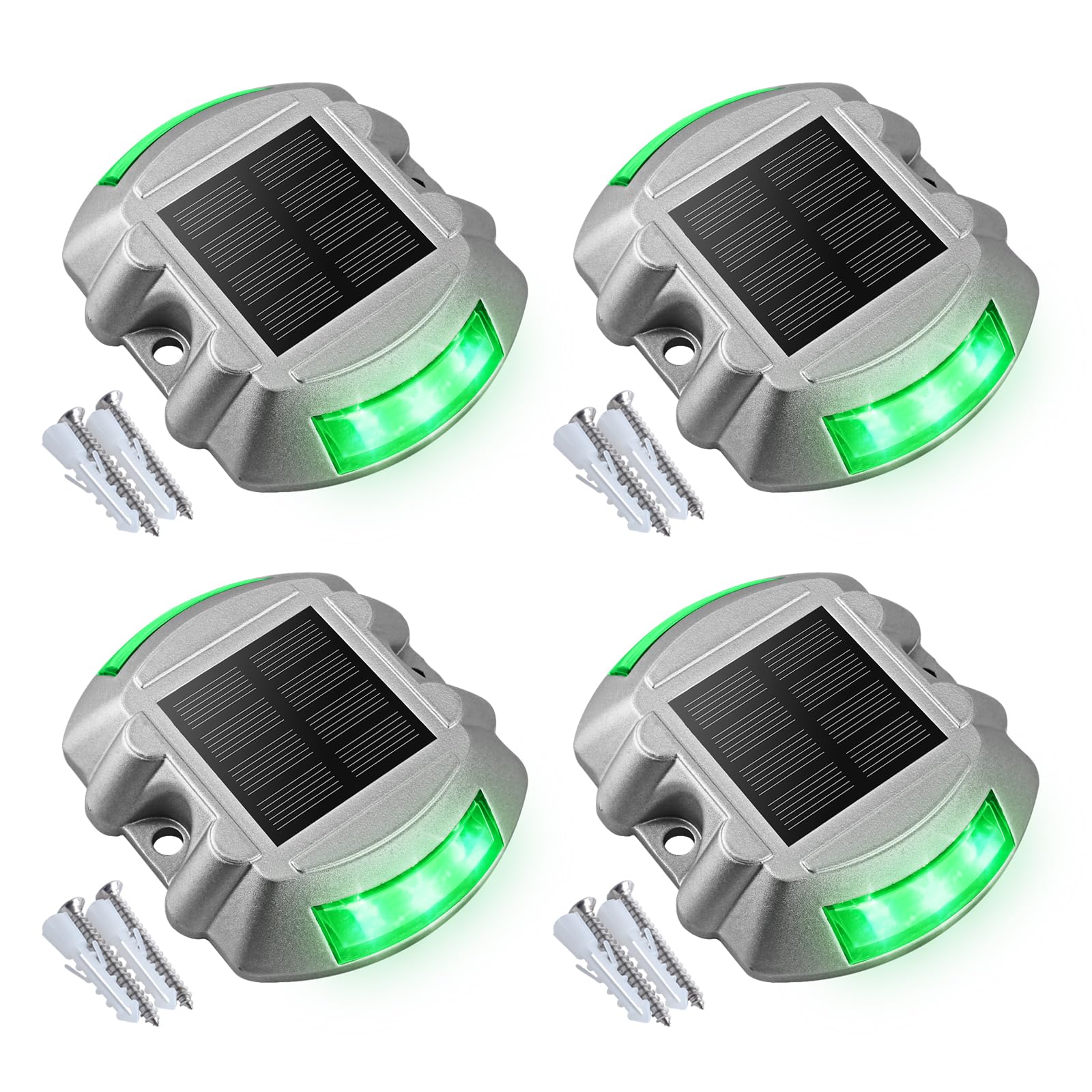 TYHBRV Solar Deck Lights Driveway Dock Lights, 12-Pack Led IP68 Waterproof Outdoor Warning Step Lights for Driveway Sidewalk Garden Pathway Yard(White, Auto On/Off(Green,4 Pack)