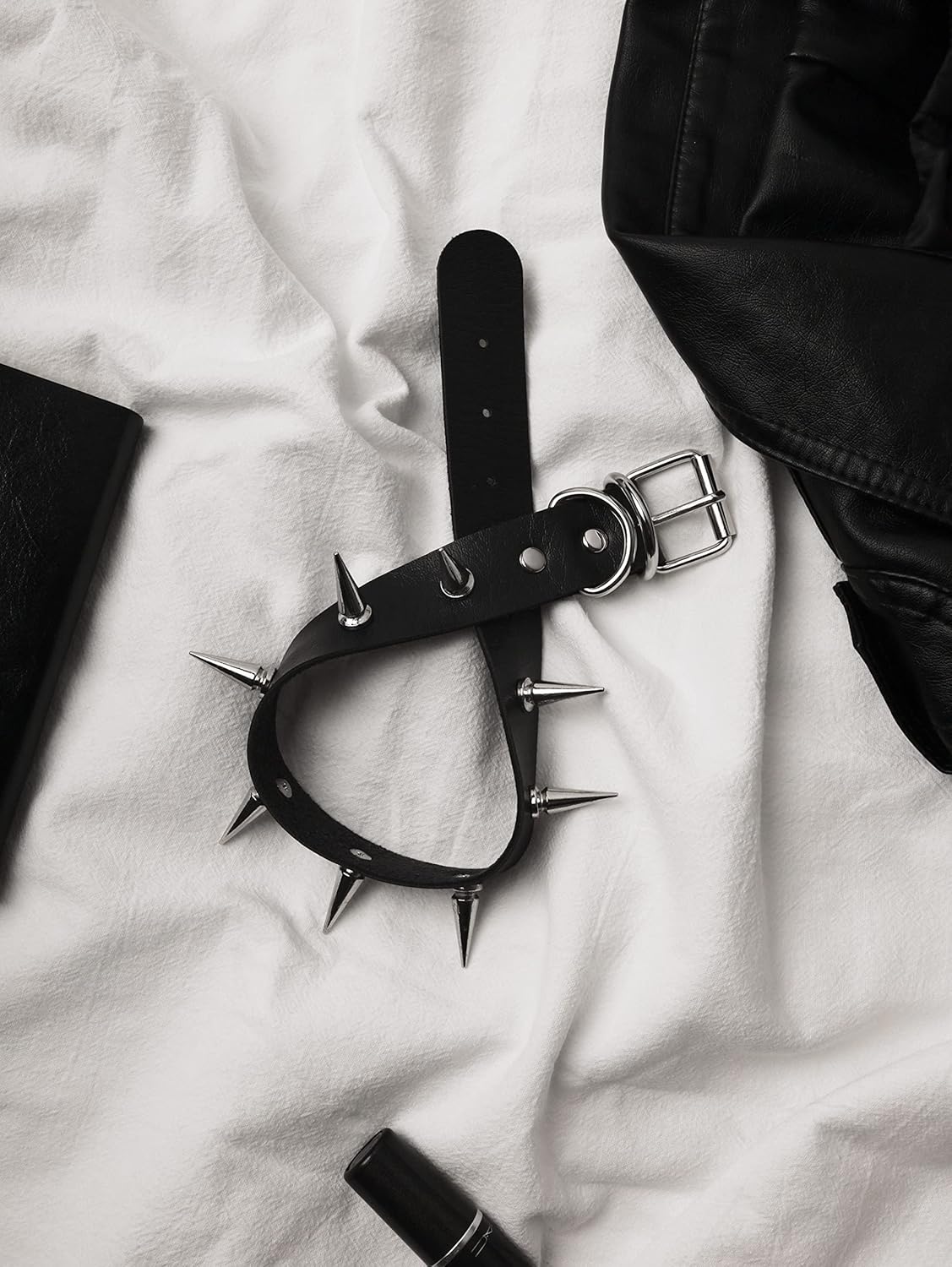 Sacina Gothic Punk Black Spiked Choker Collar, Black PU Leather Spiked Choker Necklace, Halloween Goth Jewelry Gift for Women - Image 6