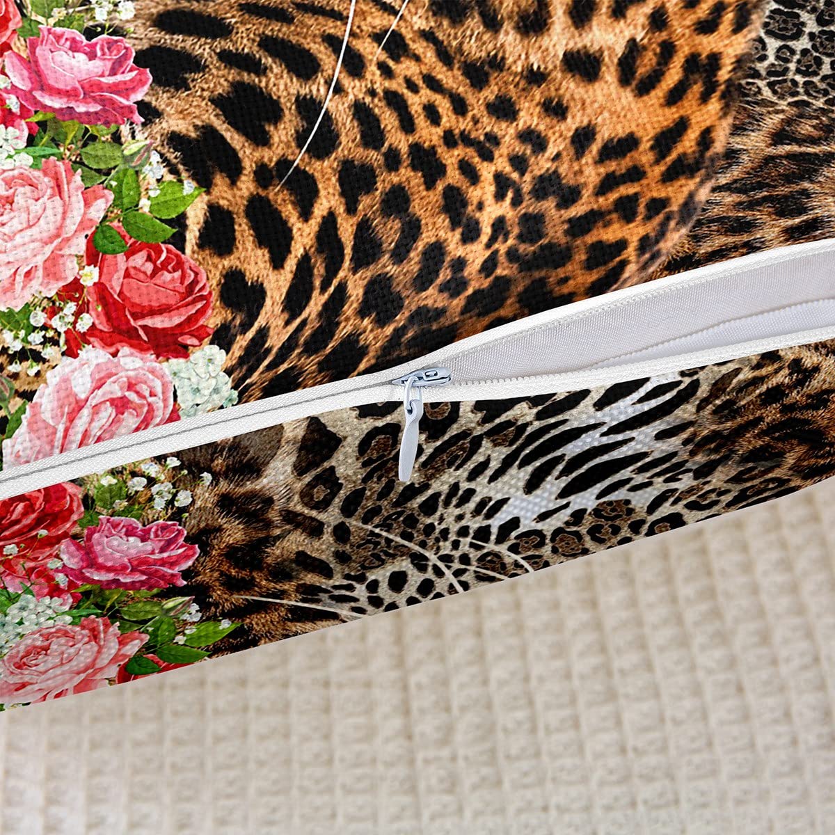 Homemissing Paquete de 4 fundas de almohada decorativas de leopardo, suaves, con estampado de guepardo, diseño de flores occidentales, cuadradas, para sofá, dormitorio, sala de estar, safari, fundas