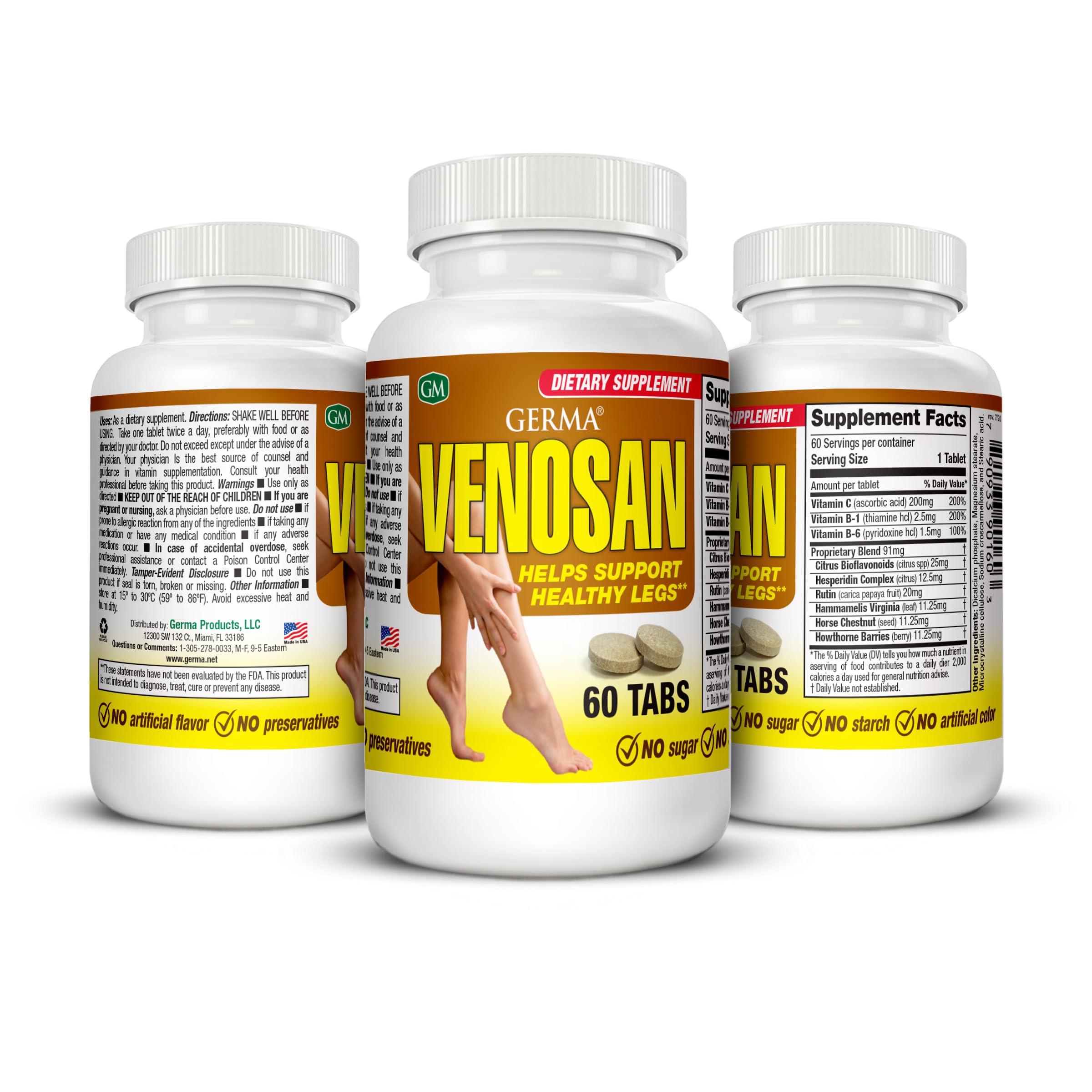 Germa Venosan Dietary Supplement. Removes Heavy Feeling, Strengthens Vein Walls. 60 Tablets