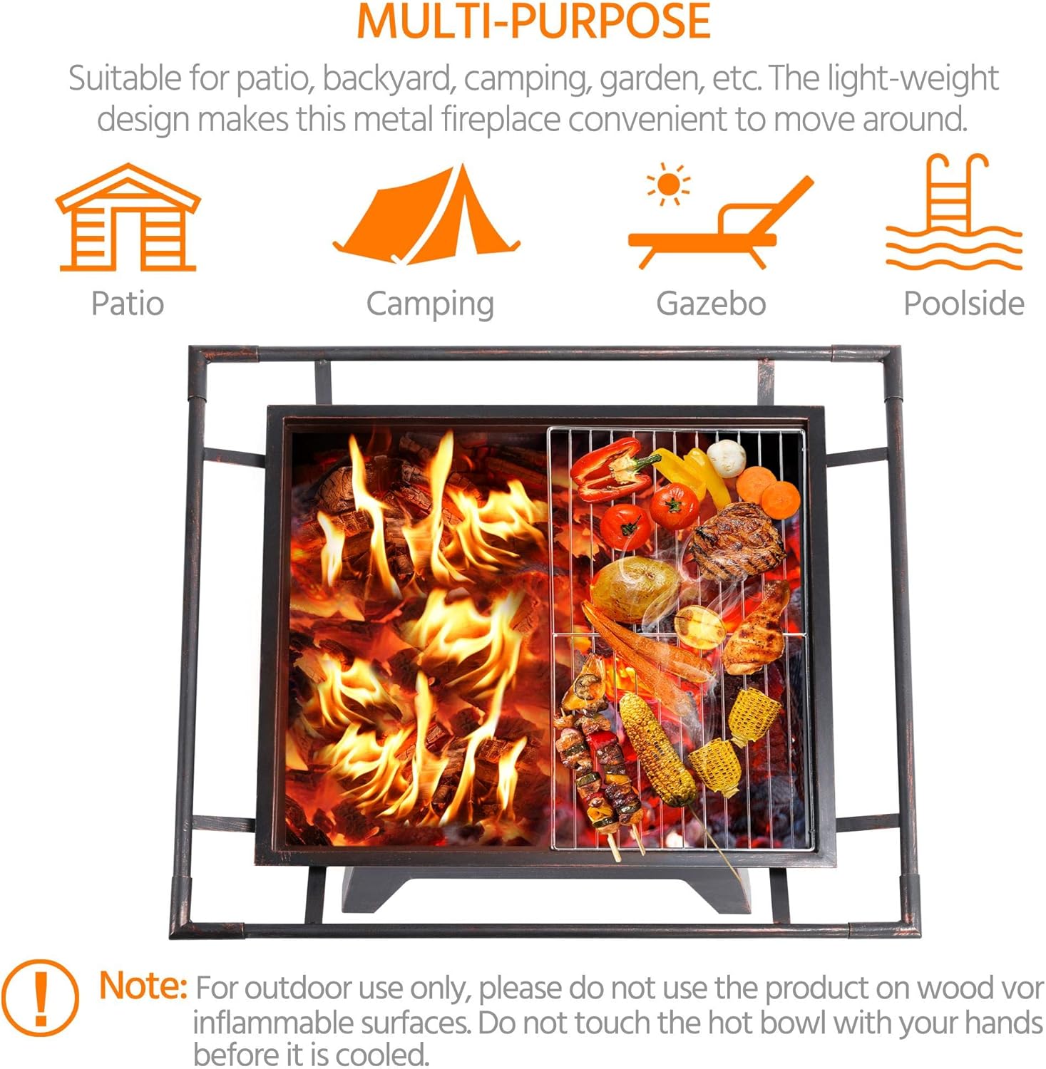 Yaheetech Fire Pit 32'' Iron Fire Pit Outdoor Patio BBQ Camping Bonfire Bronze Outdoor Fireplace Fire Bowl with Spark Screen, Mesh Cover Grills Poker Square Fire Pit : Patio, Lawn & Garden