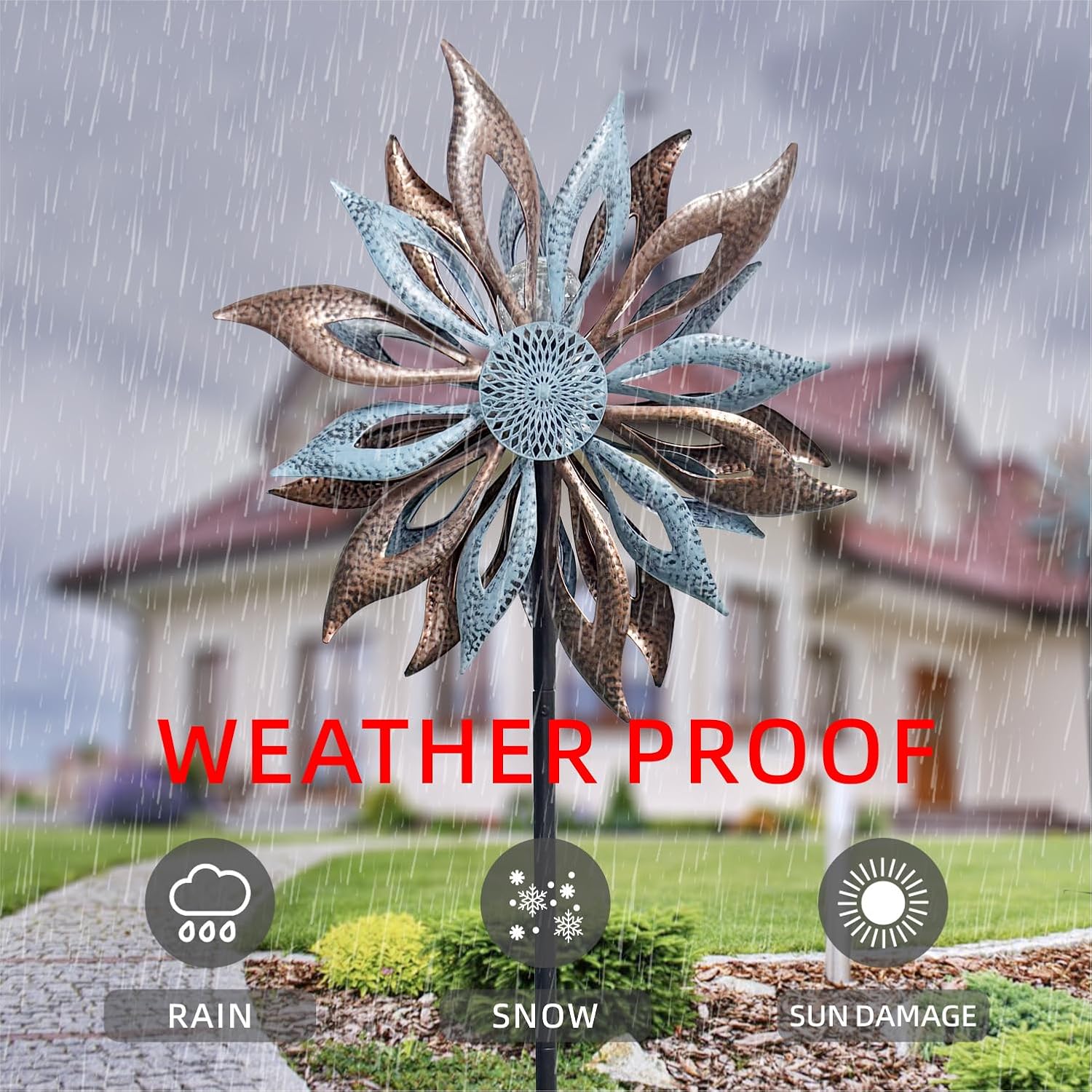 Outdoor Wind Spinner with Garden Stake 62.99" Metal Two-Way Wind Sculptures Solar Color Changing Lights Large Windmills for Garden,Patio,Yard,Lawn Decor Gifts Blade