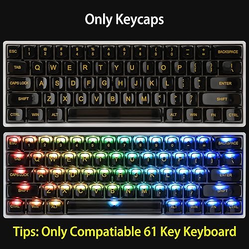 Miniatura 2 de Fogruaden Juego de teclas transparentes de 61 teclas, color negro, perfil OSA, material de policarbonato transparente, solo compatible con teclado