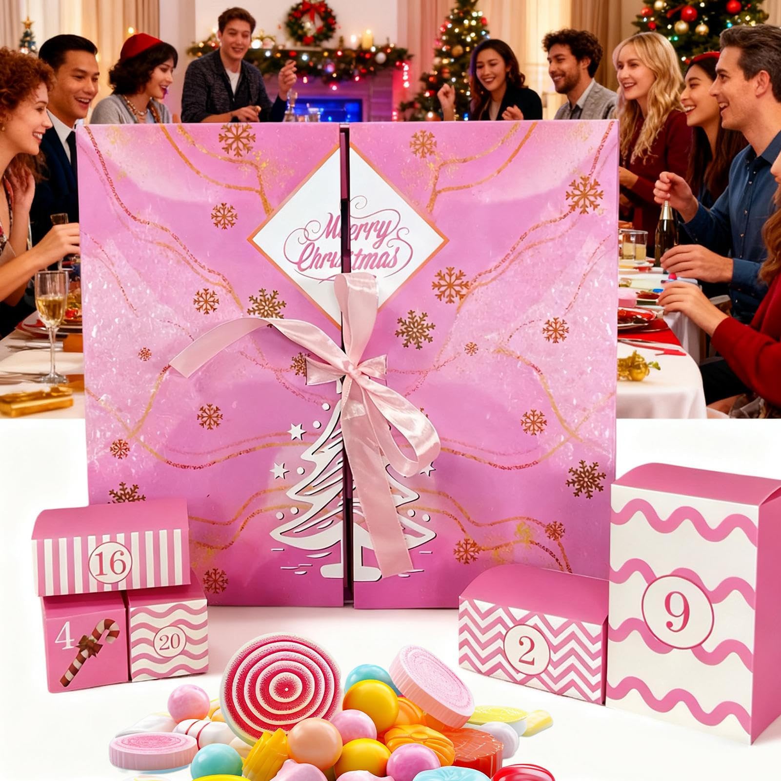 Calendario De Adviento Vacío Rosa Con 24 Casillas Vacías Reutilizable Para | De Calendario Familiar Rellenable En Blanco para Niños Adultos Amigos Familia Favores de