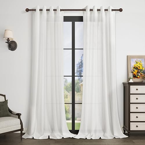 Aersas - Cortinas de lino blanco de 120 pulgadas de largo para sala de estar, gr