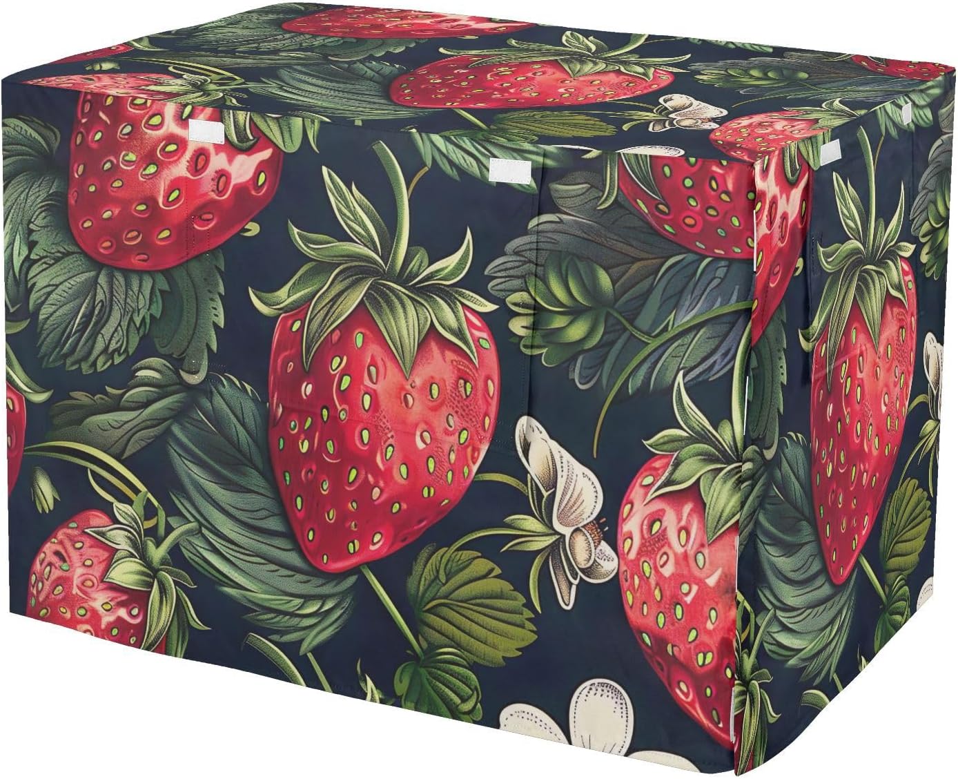 Red Strawberries White Flowers Dog Crate Cover Breathable, S-XL Washable Crate Cover for Pet Owners, Large
